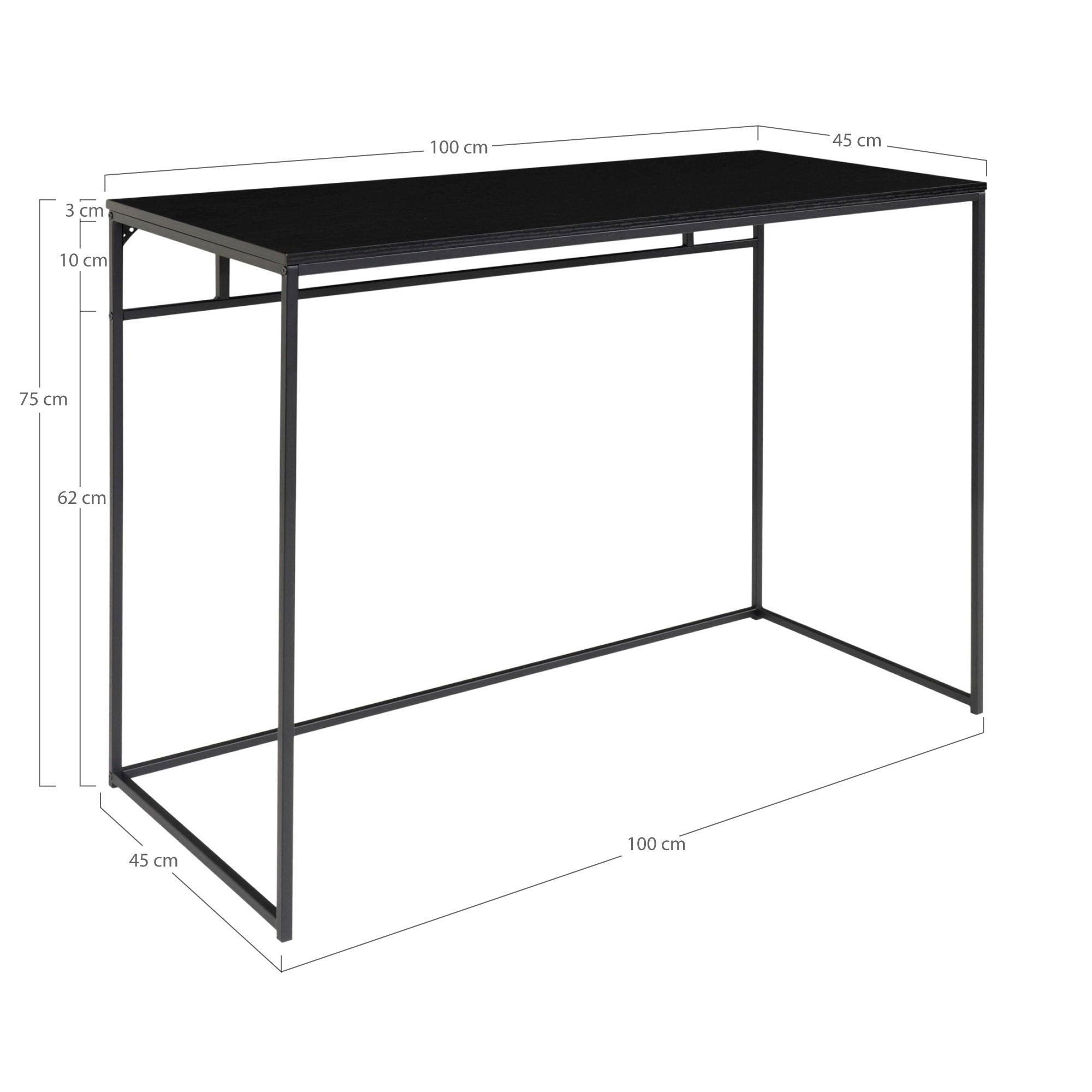 Vita Desk - Bureau, zwart met zwart frame 100x45x75 cm