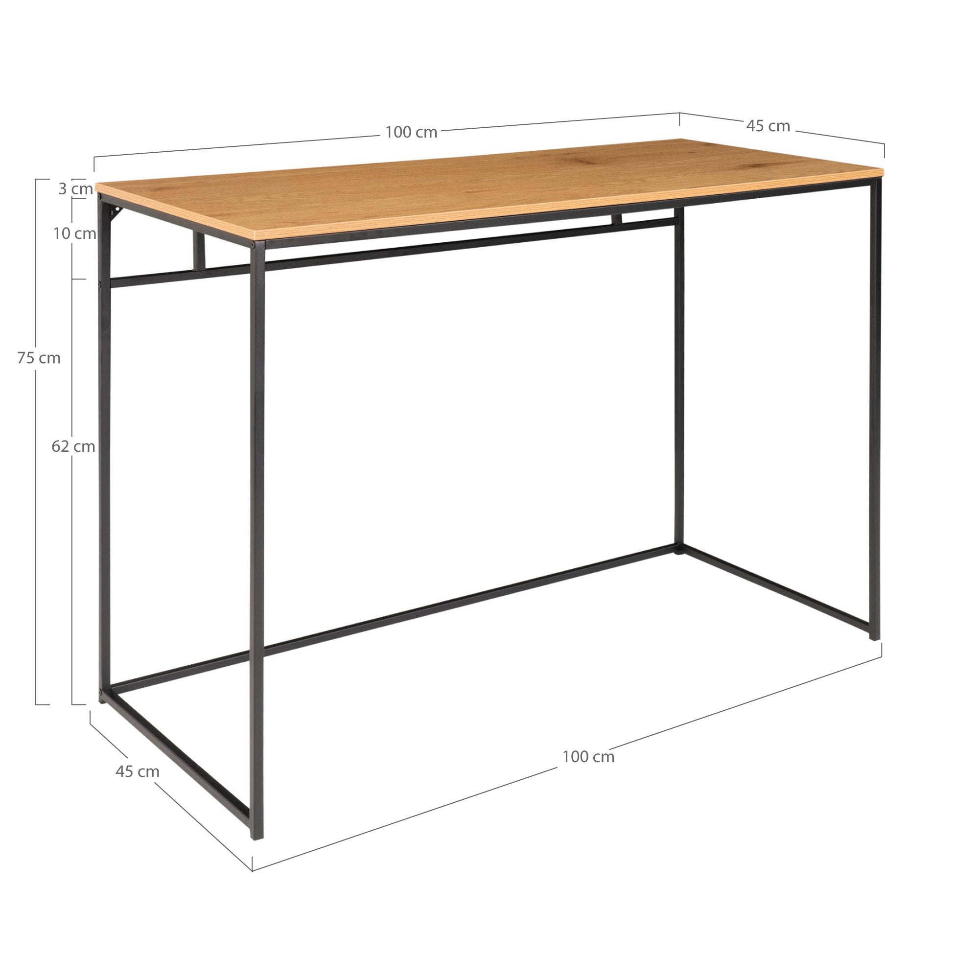 Vita Desk - Bureau, eikenlook met zwart frame 100x45x75 cm