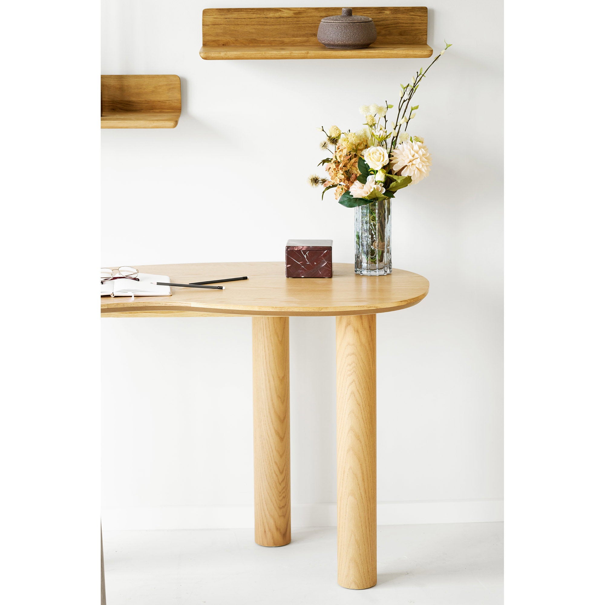 Livigno Desk - Bureau, eik/eikenfineer, organische vorm, naturel 60x120x75 cm