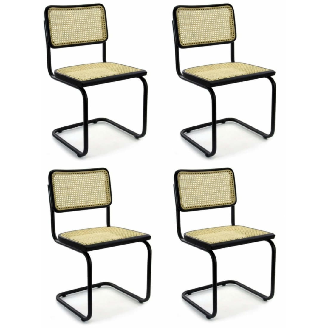 Set van 4 rotan eetkamerstoelen, zwart, model Bas