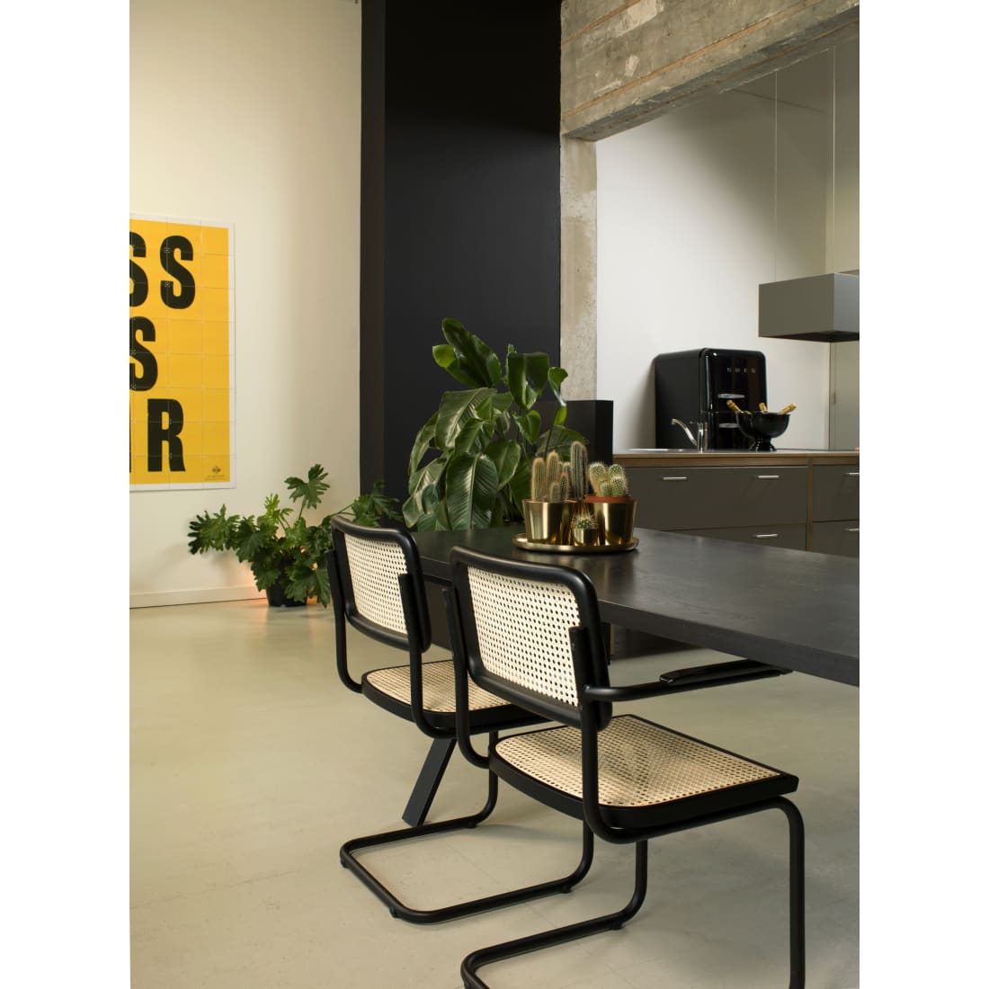 Set van 4 rotan eetkamerstoelen, zwart, model Bas