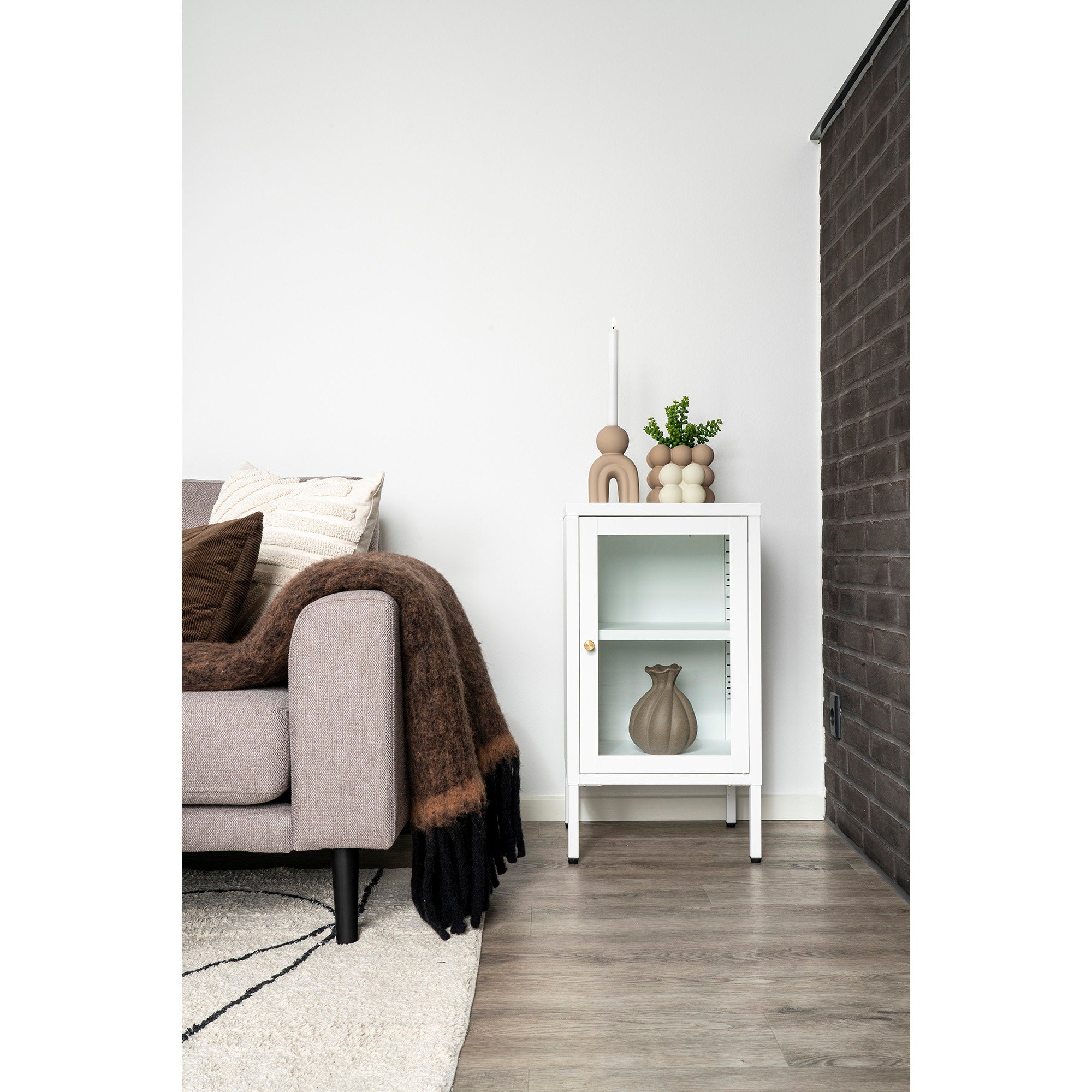 Dalby-kast - 1 glazen deur, staal, wit, 38x35x70 cm