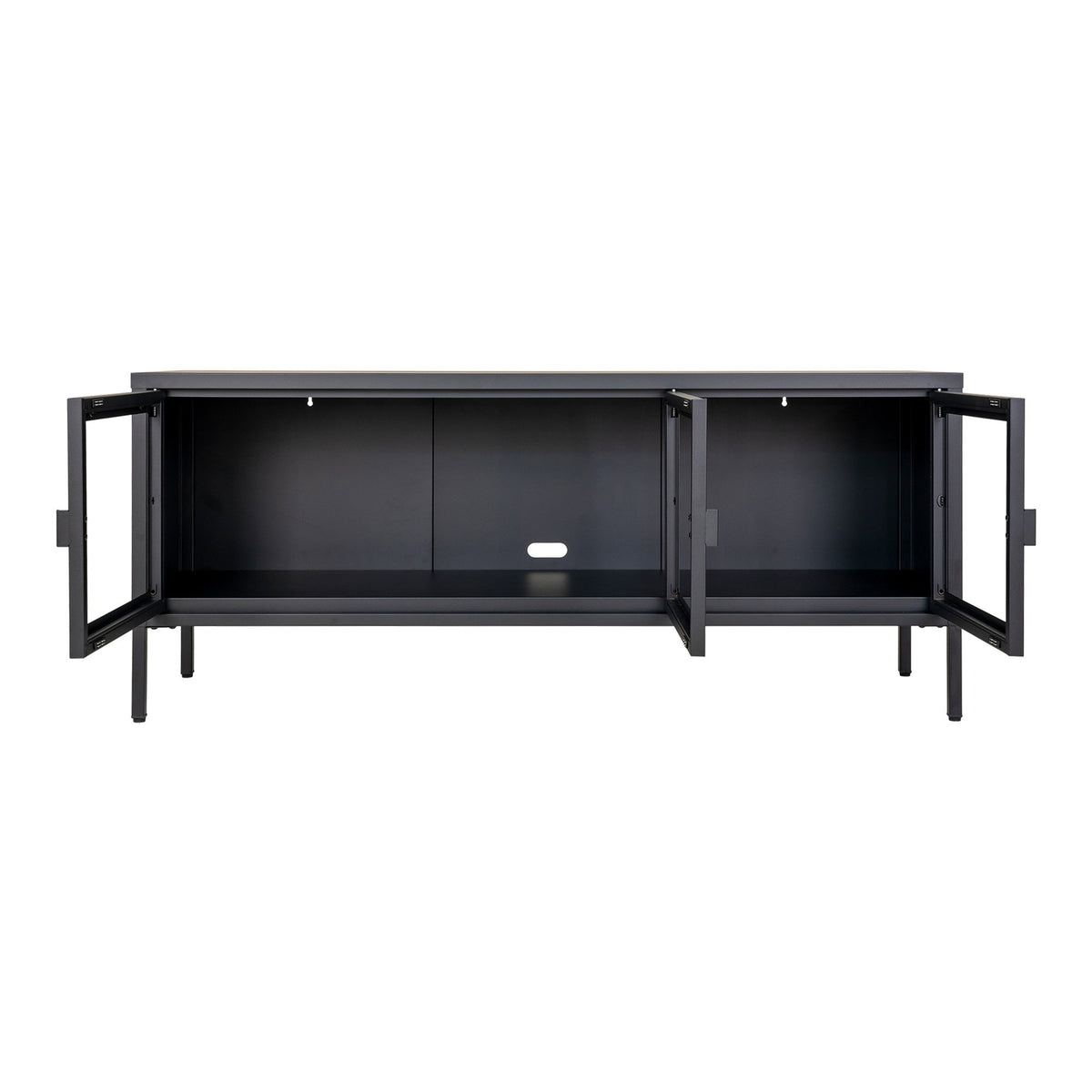Brisbane tv-meubel - tv-meubel, 3 glazen deuren, staal, zwart 130x40x55 cm