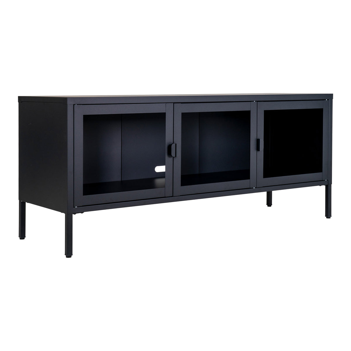 Brisbane tv-meubel - tv-meubel, 3 glazen deuren, staal, zwart 130x40x55 cm
