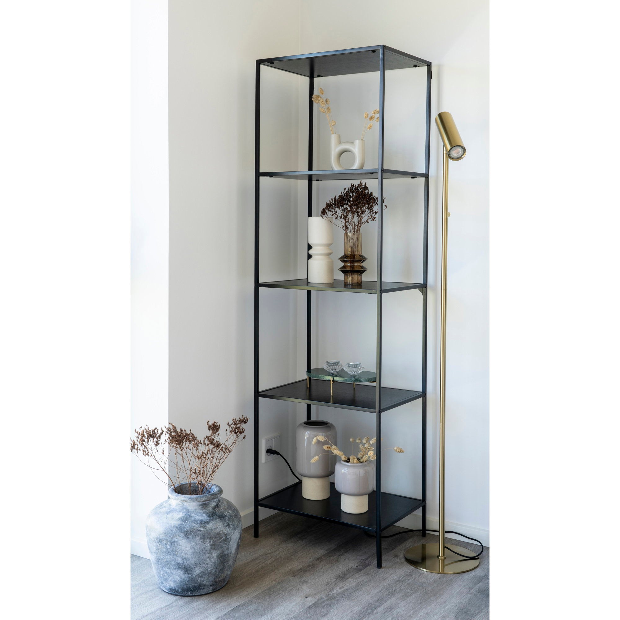 Vita shelf - Rek met 5 planken, zwart, zwart frame 51x36x170 cm