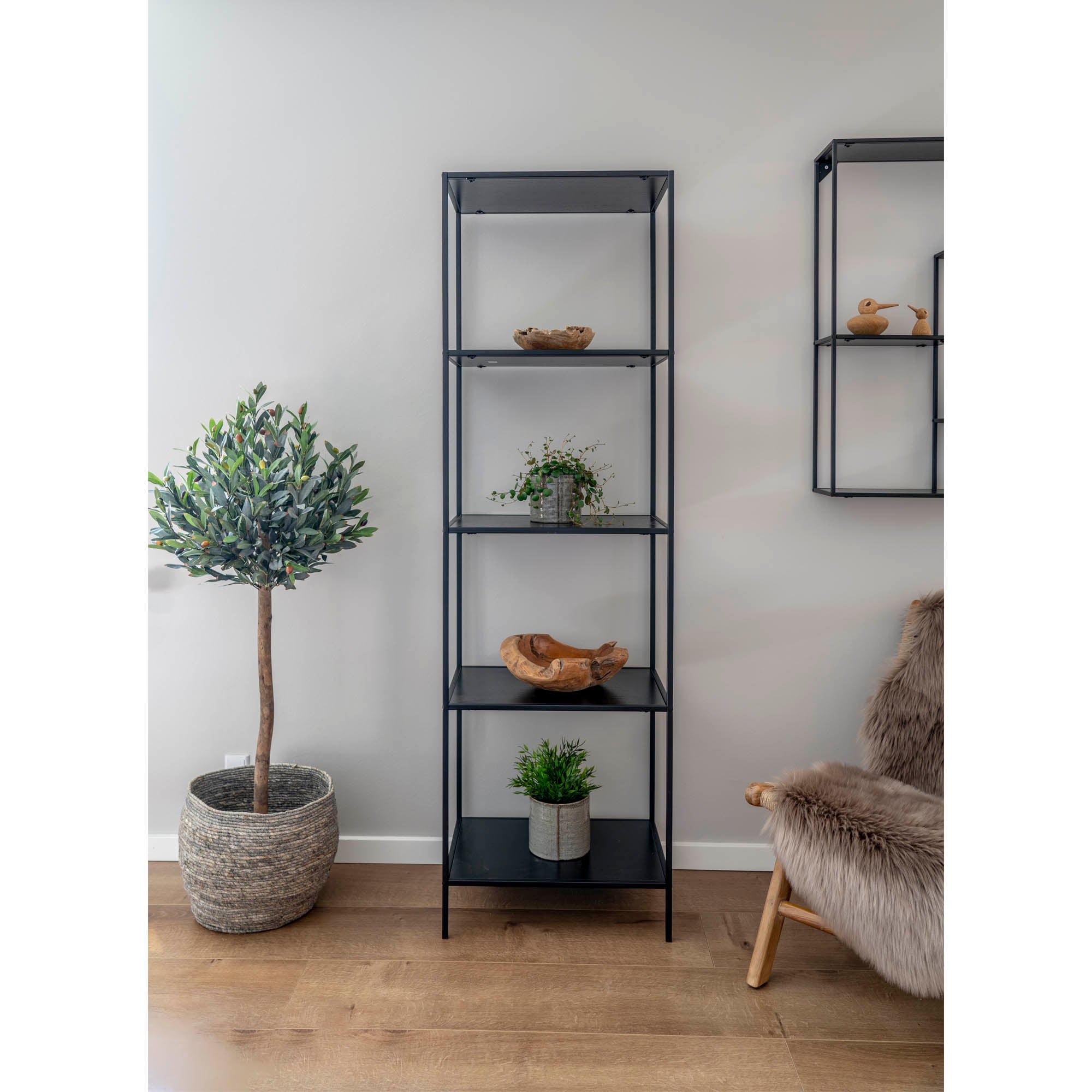 Vita shelf - Rek met 5 planken, zwart, zwart frame 51x36x170 cm