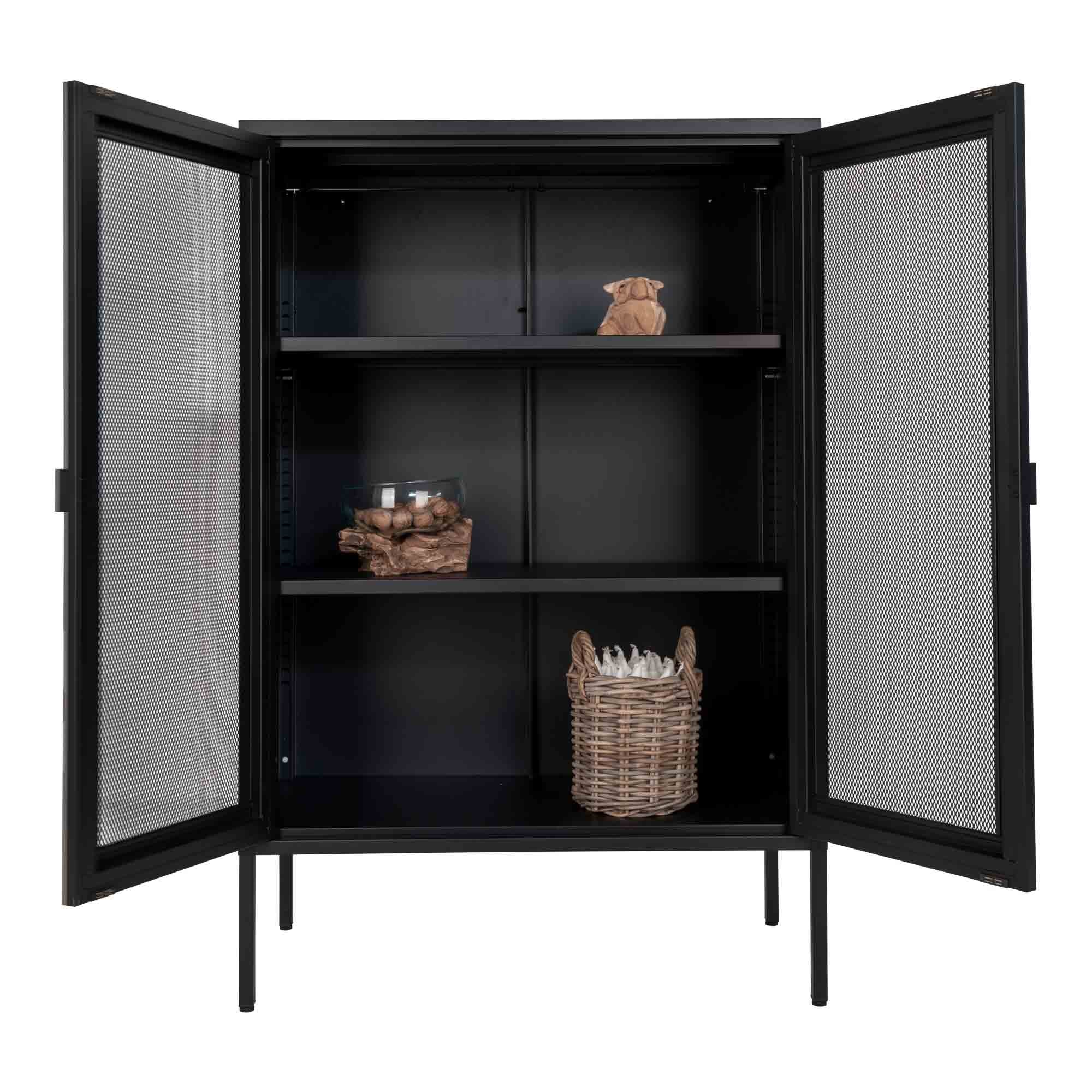 Melbourne Cabinet - Kast, 2 gaasdeuren, staal, zwart 80x40x120 cm