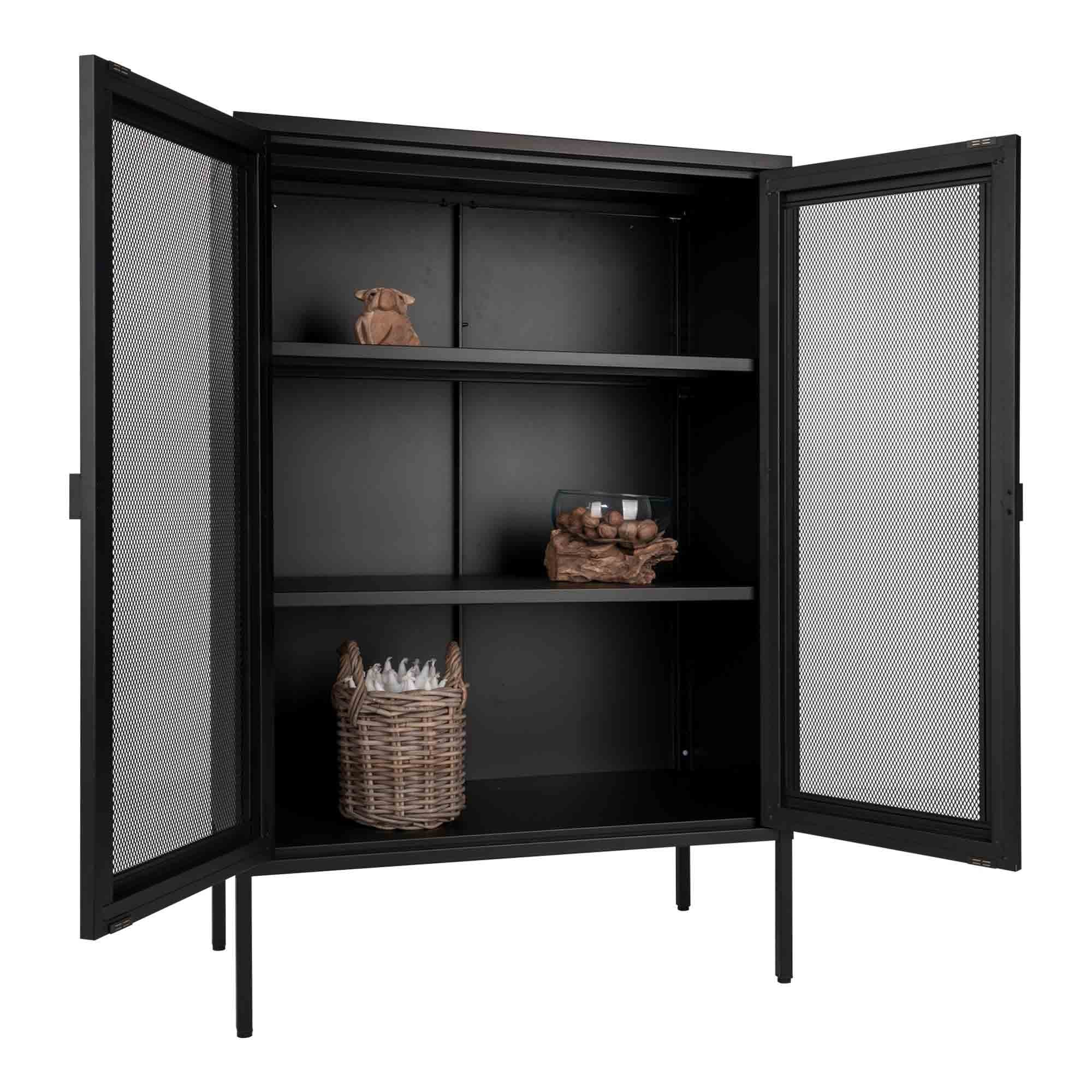 Melbourne Cabinet - Kast, 2 gaasdeuren, staal, zwart 80x40x120 cm