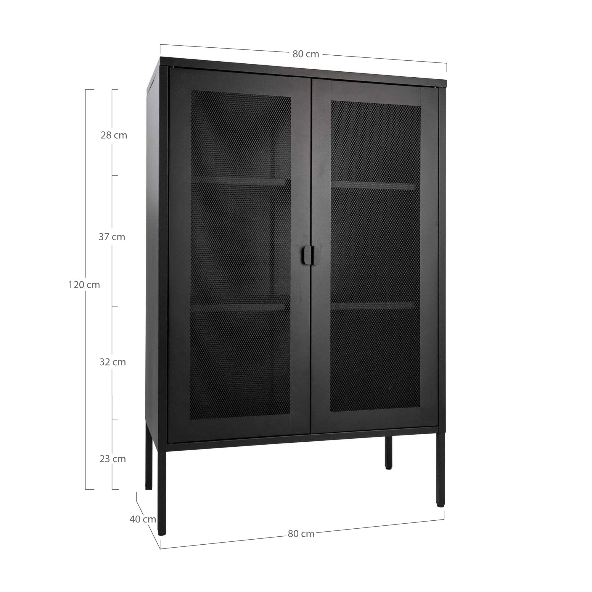 Melbourne Cabinet - Kast, 2 gaasdeuren, staal, zwart 80x40x120 cm