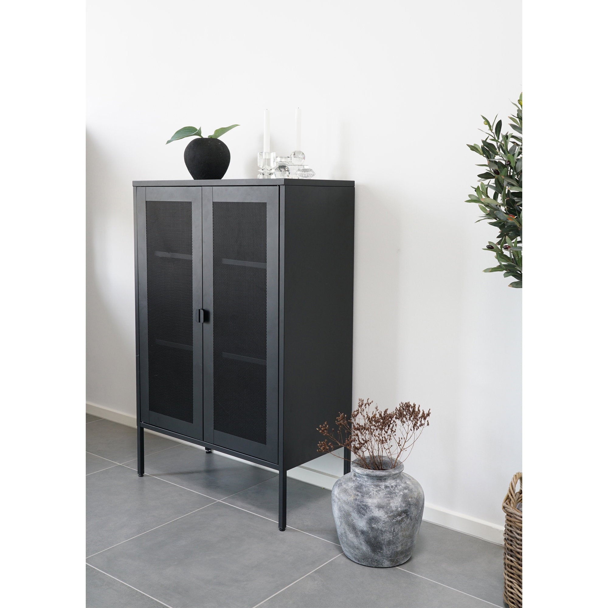 Melbourne Cabinet - Kast, 2 gaasdeuren, staal, zwart 80x40x120 cm
