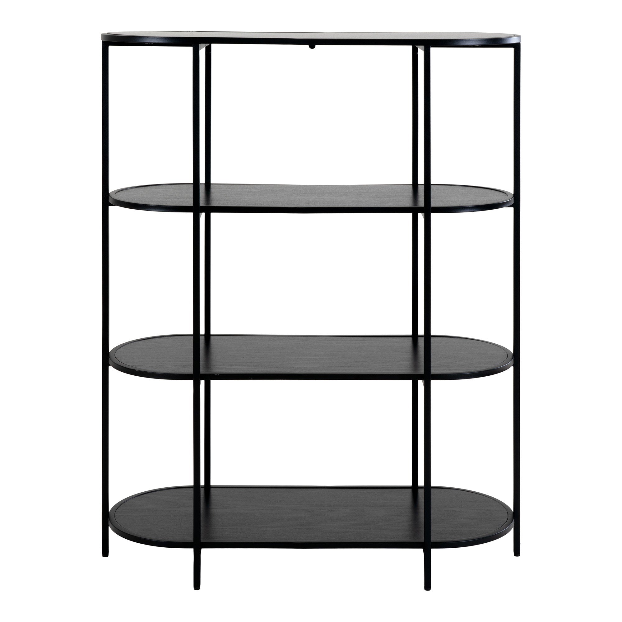 Vita shelf - Ovale plank, 4 planken, zwart, zwart frame 85x36x111 cm