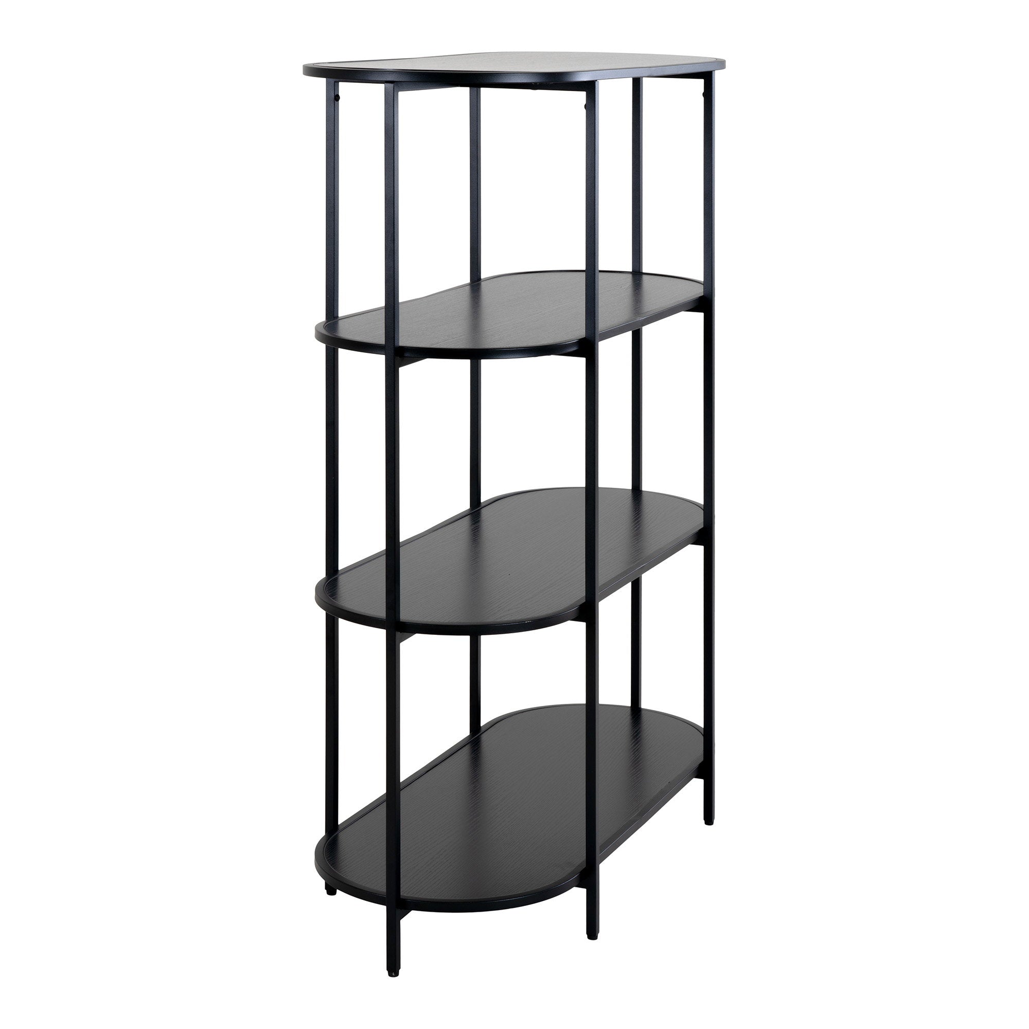 Vita shelf - Ovale plank, 4 planken, zwart, zwart frame 85x36x111 cm