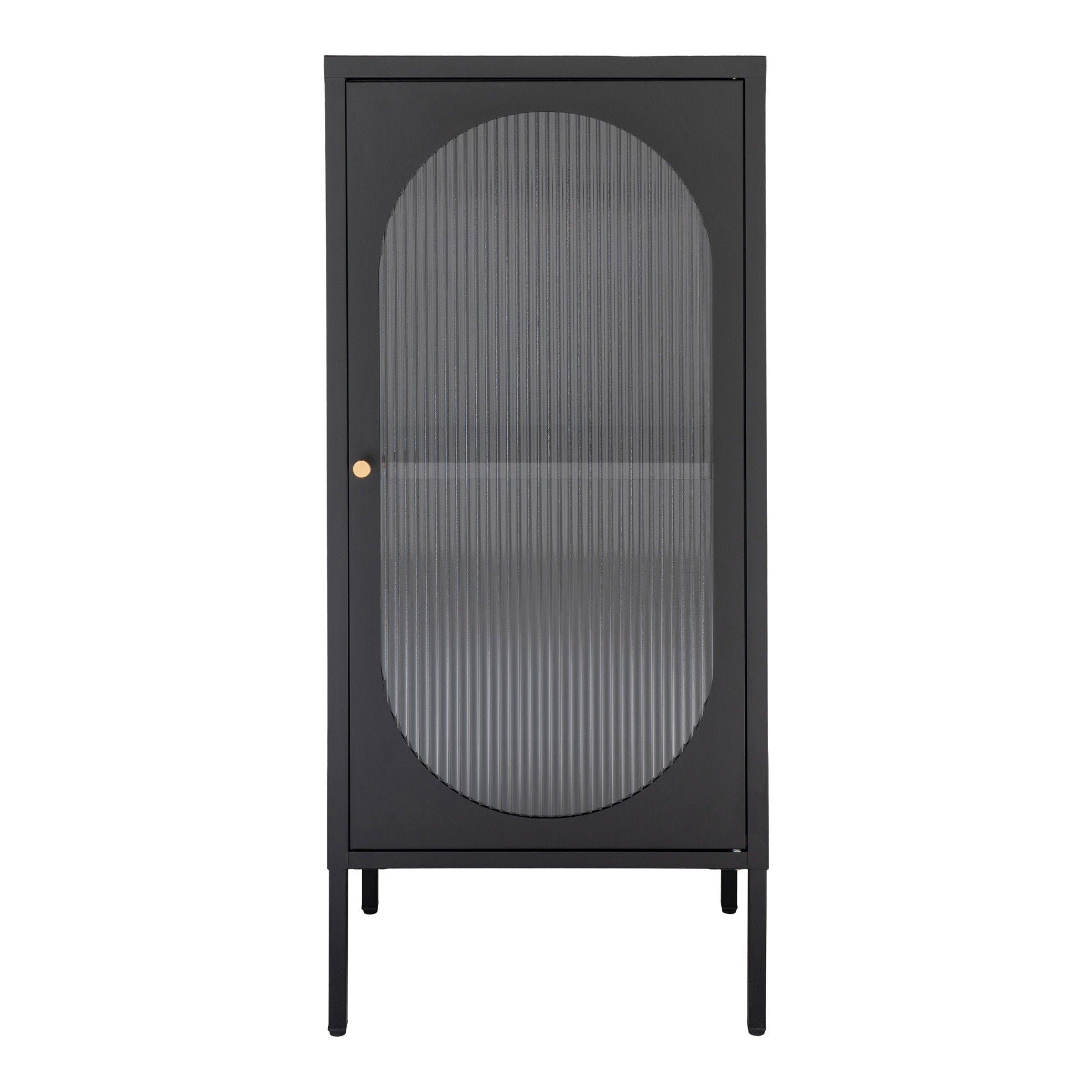 Adelaide Vitrinekast - Vitrinekast, 1 deur met geribbeld glas, staal, zwart 50x35x110 cm