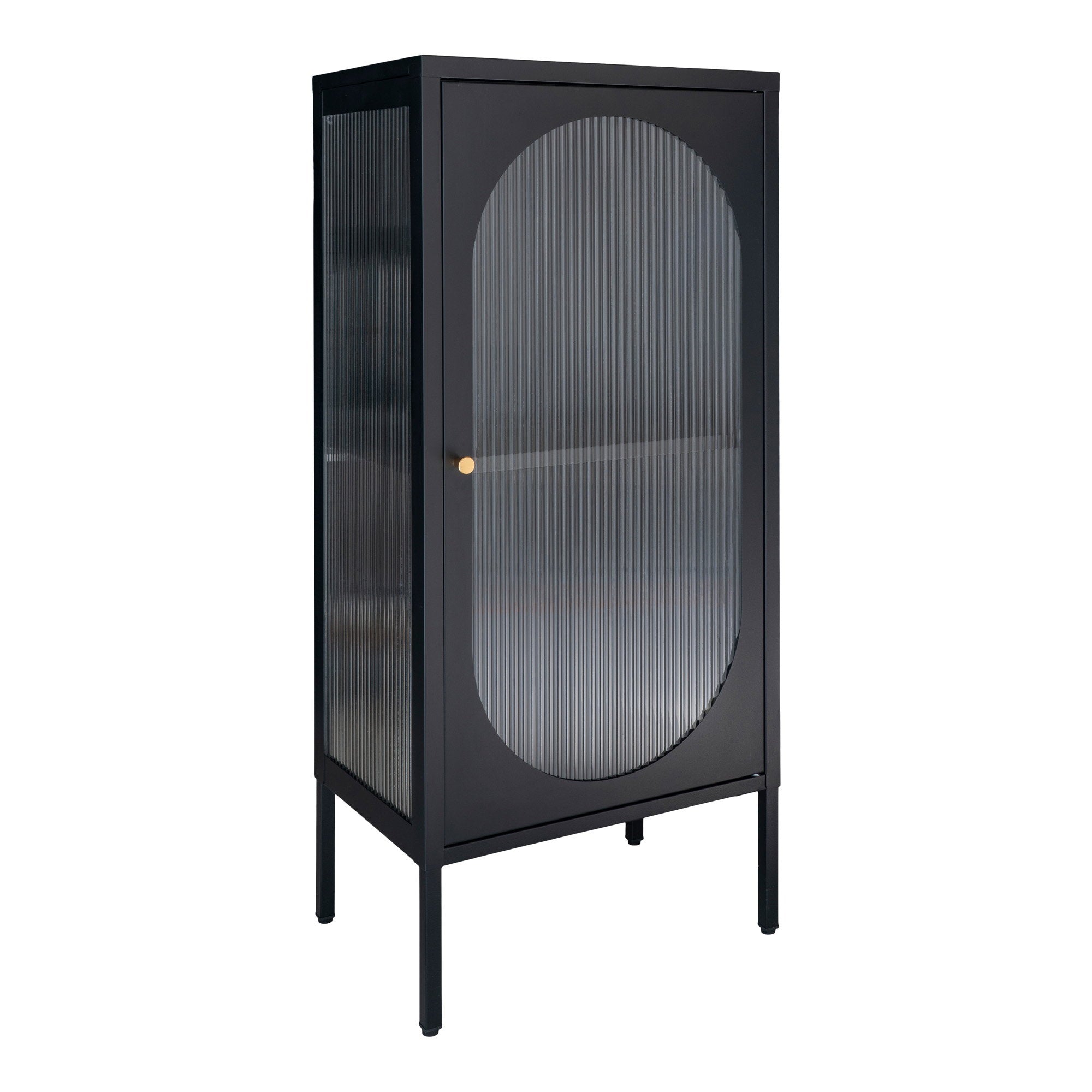Adelaide Vitrinekast - Vitrinekast, 1 deur met geribbeld glas, staal, zwart 50x35x110 cm