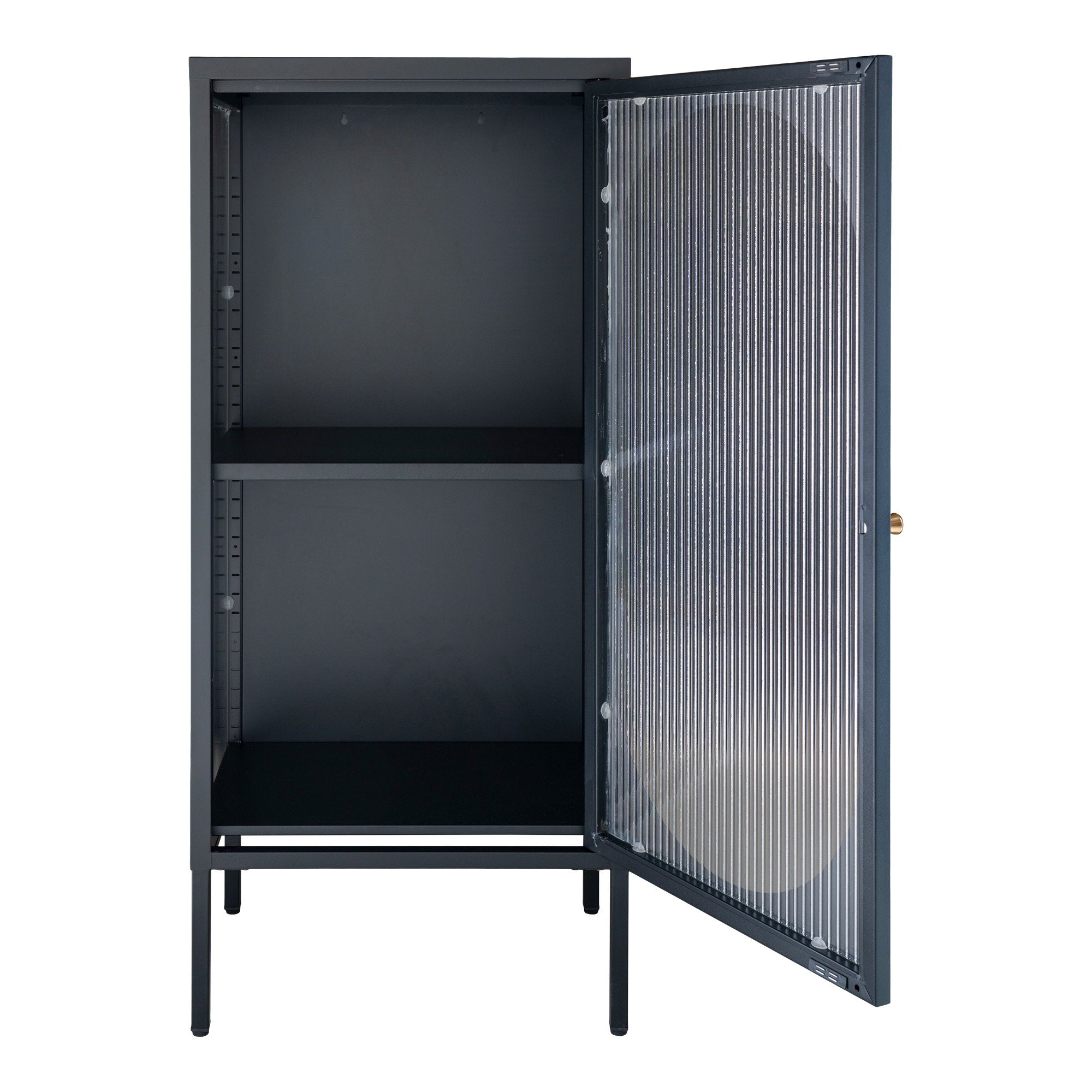 Adelaide Vitrinekast - Vitrinekast, 1 deur met geribbeld glas, staal, zwart 50x35x110 cm