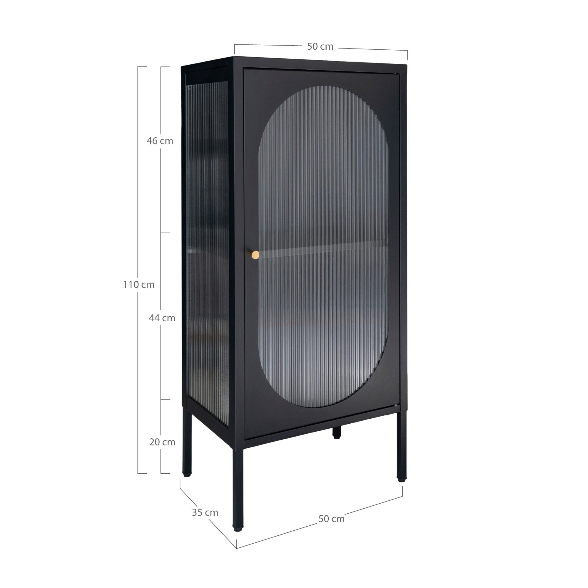 Adelaide Vitrinekast - Vitrinekast, 1 deur met geribbeld glas, staal, zwart 50x35x110 cm