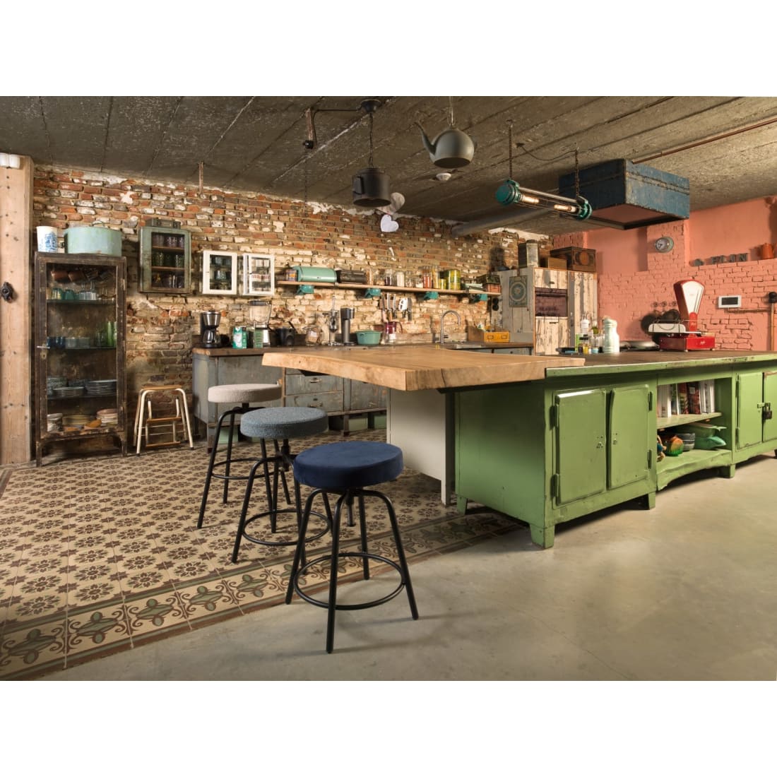 Workliving Lage Ronde Barkruk - Fluweel Earth Forest