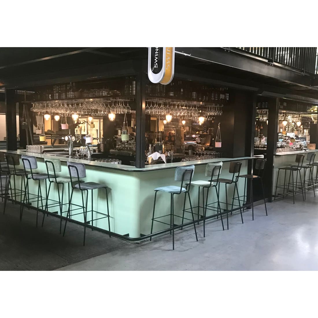 Workliving Barkruk Hoog Bo - Fluweel Aarde Indigo