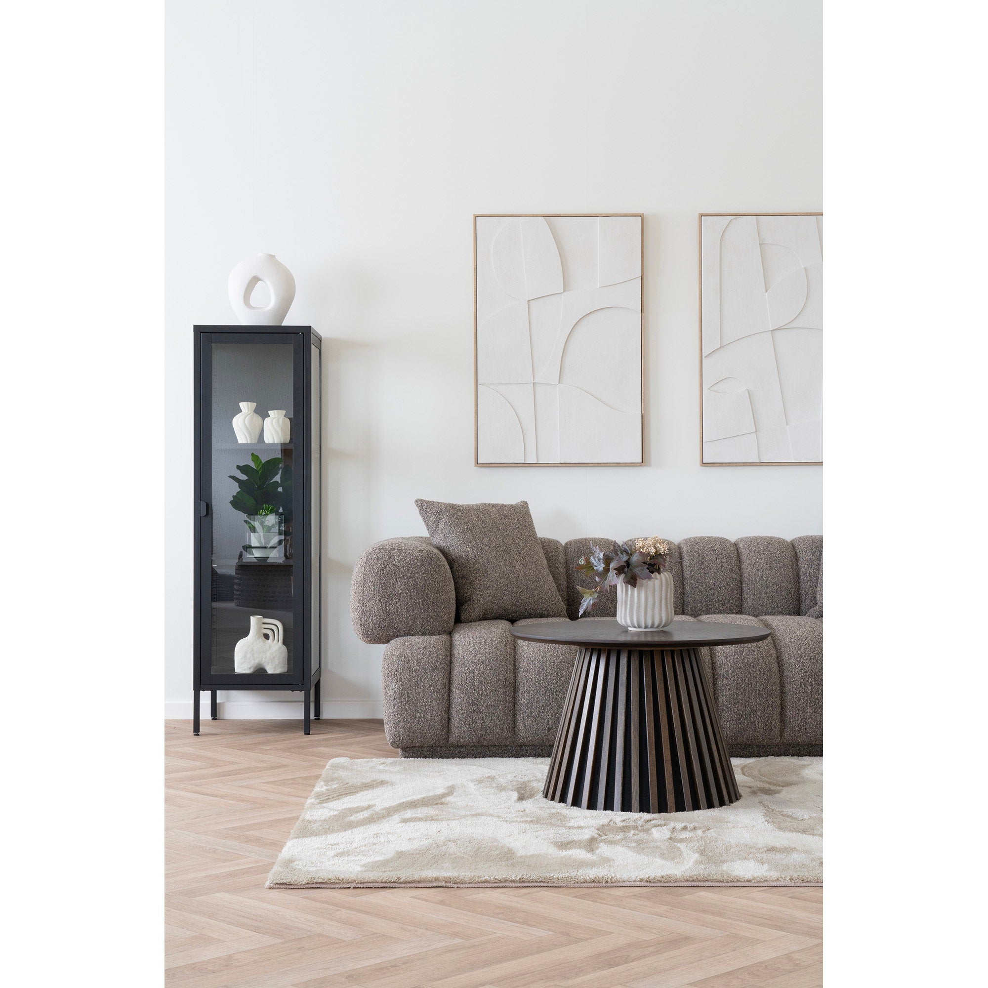 Brisbane Slanke Vitrinekast - Slanke Vitrinekast, 1 glazen deur, staal, zwart 40x35x140 cm