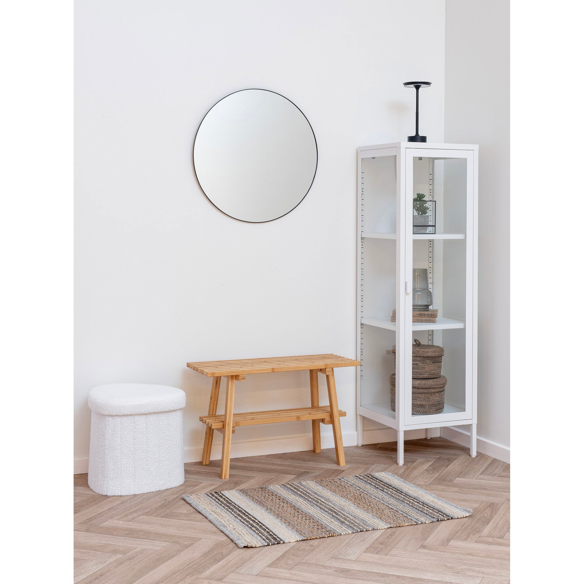 Brisbane slanke vitrinekast - slanke vitrinekast, 1 glazen deur, staal, wit, 40x35x140 cm