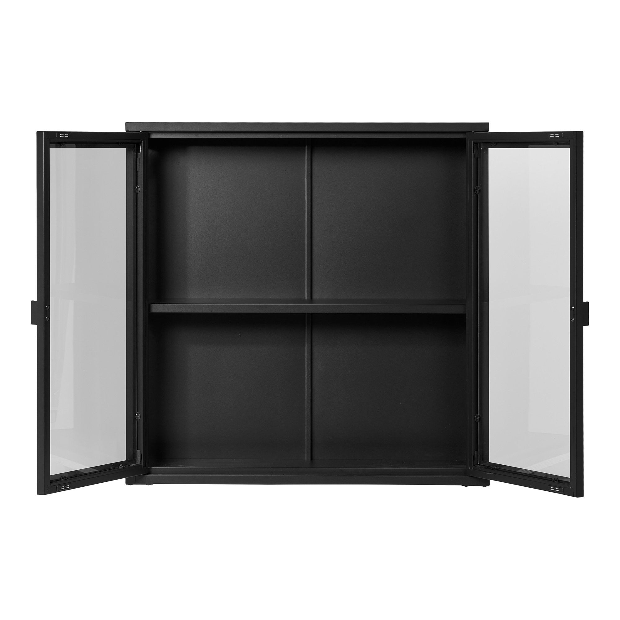 Brisbane Hangende vitrinekast - Hangende vitrinekast, 2 glazen deuren, staal, zwart 80x18x80 cm