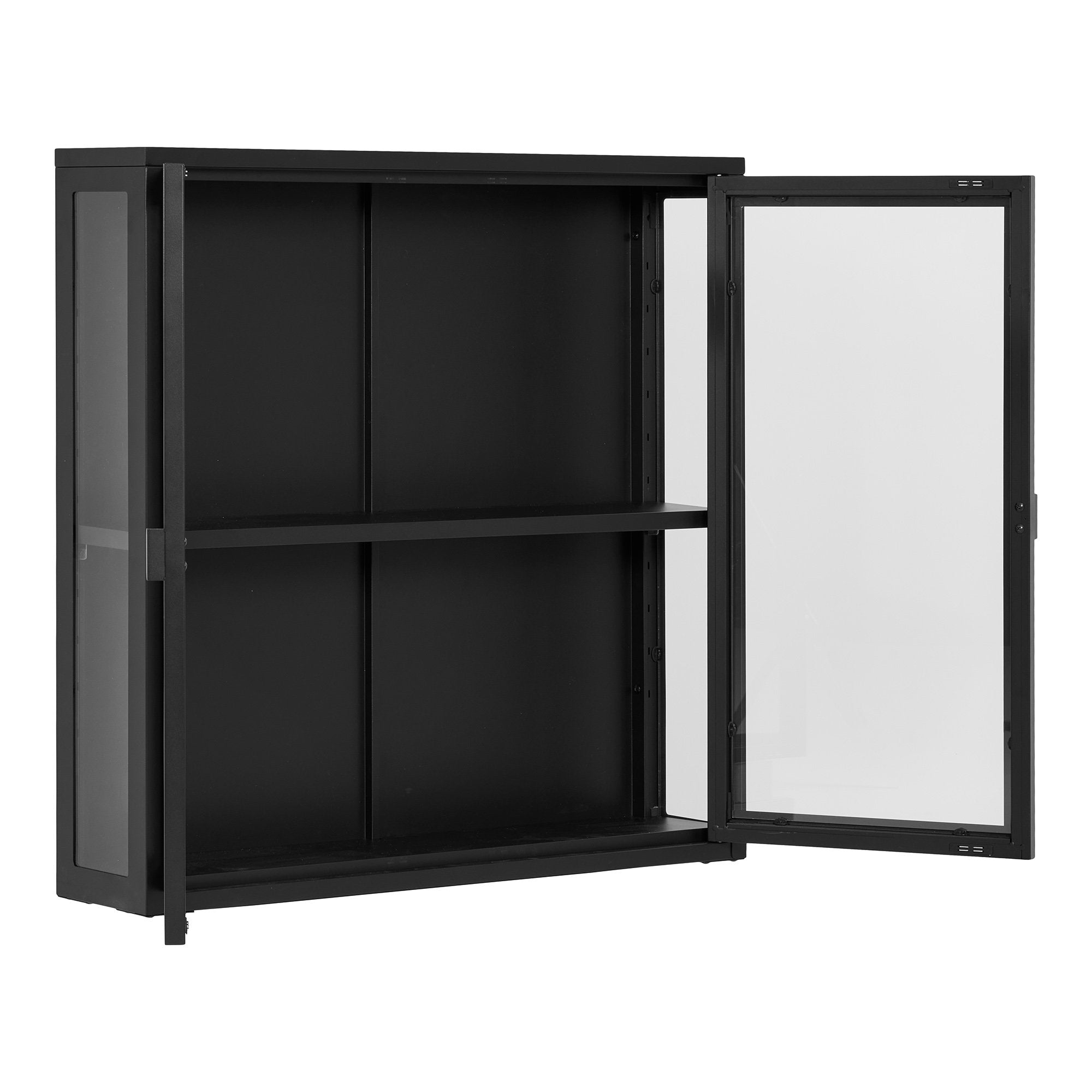 Brisbane Hangende vitrinekast - Hangende vitrinekast, 2 glazen deuren, staal, zwart 80x18x80 cm