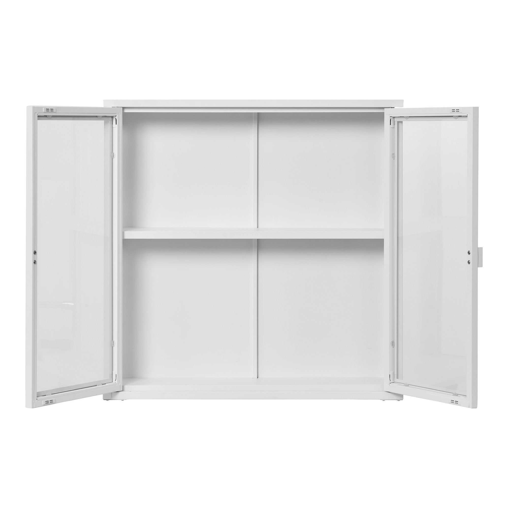 Brisbane hangende vitrinekast - hangende vitrinekast, 2 glazen deuren, staal, wit 80x18x80 cm