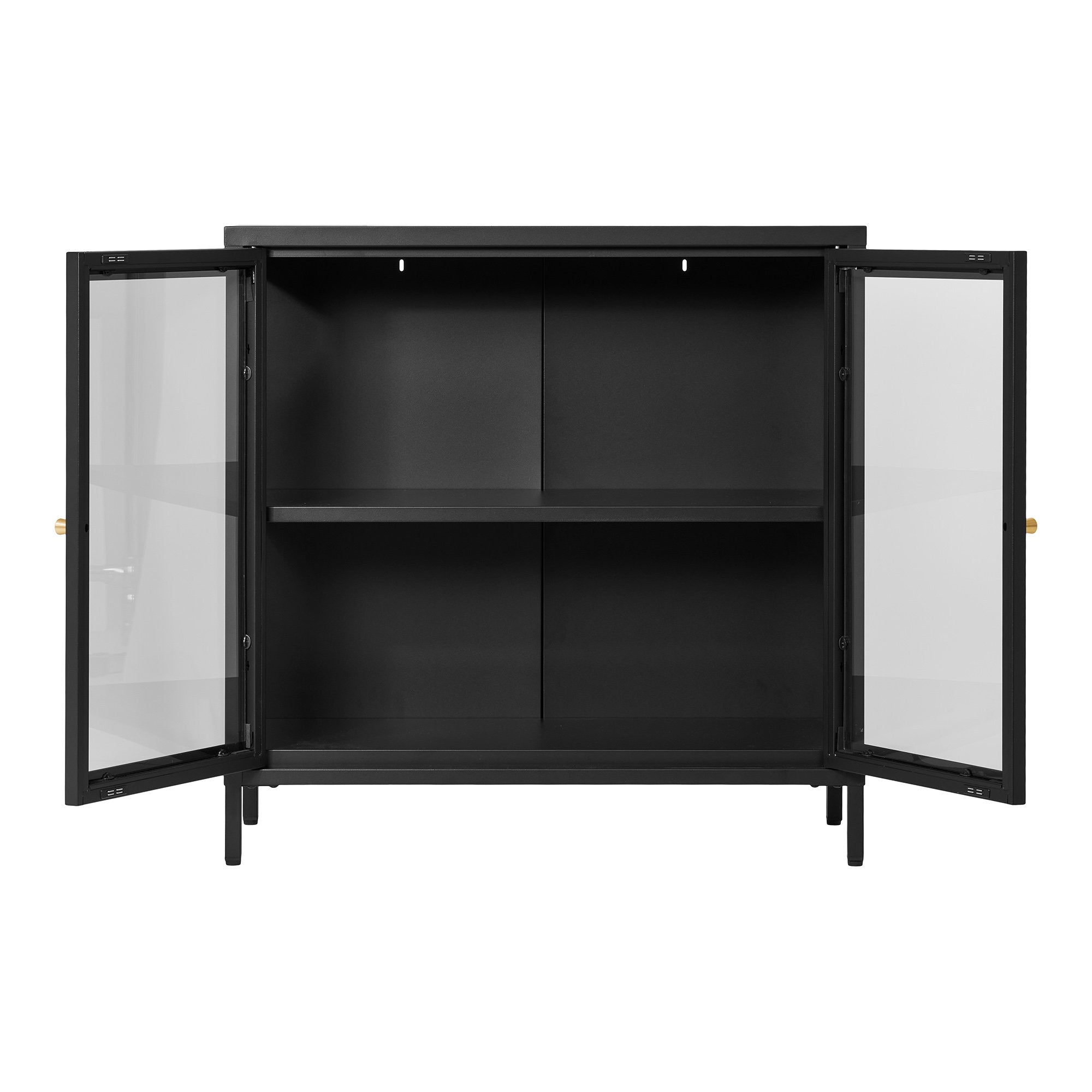 Dalby-kast - 2 glazen deuren, staal, zwart, 80x35x80 cm