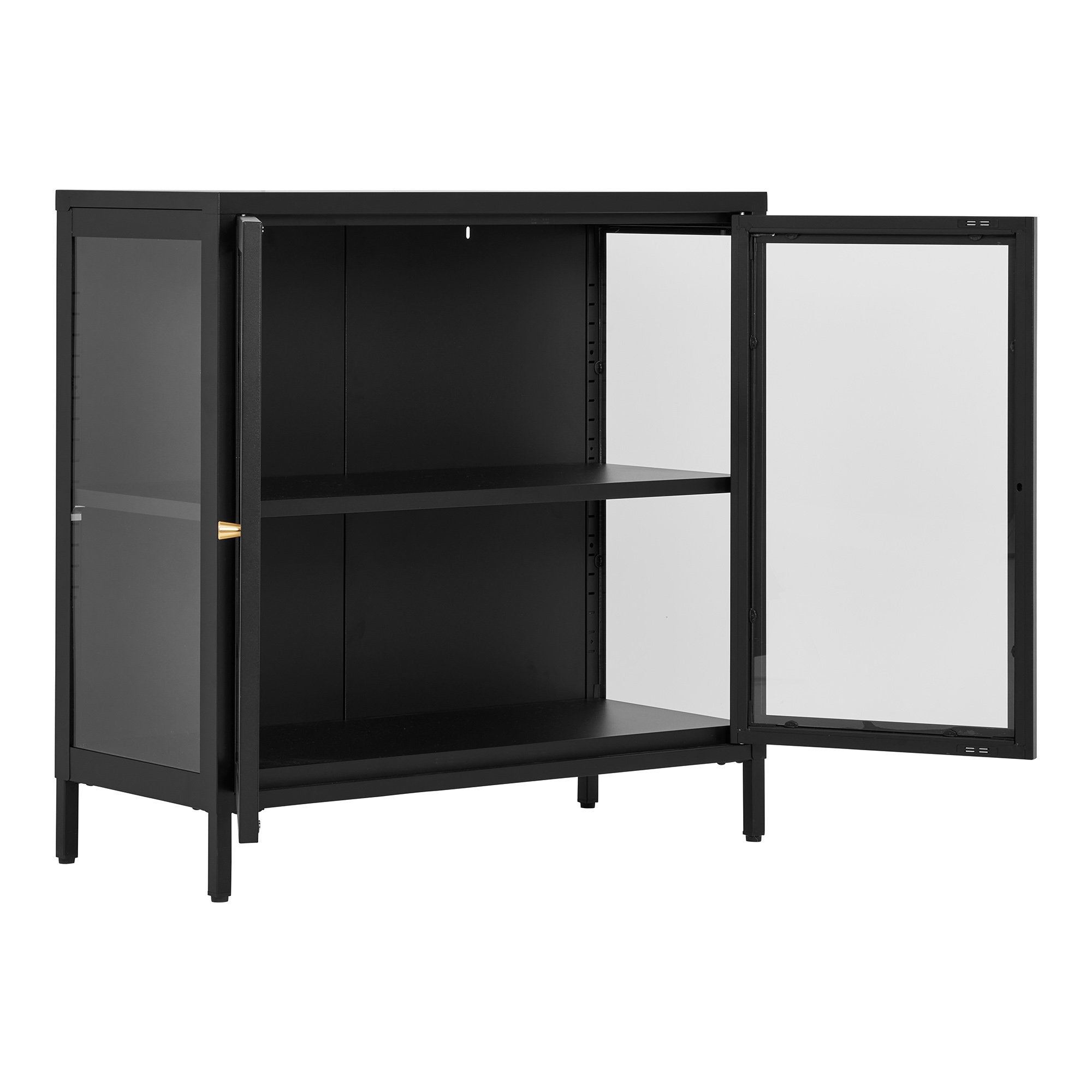 Dalby-kast - 2 glazen deuren, staal, zwart, 80x35x80 cm