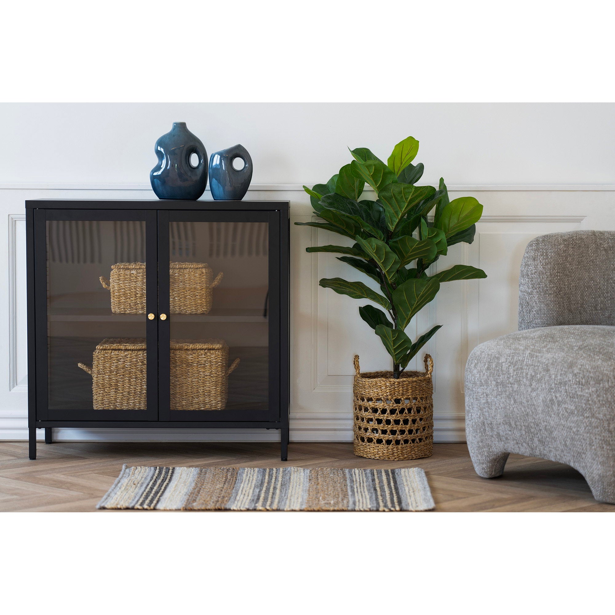 Dalby-kast - 2 glazen deuren, staal, zwart, 80x35x80 cm