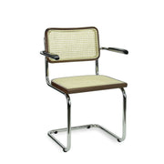 Workliving Bas Eetkamerstoel - Rotan Design Walnoot / Chroom - met armleggers