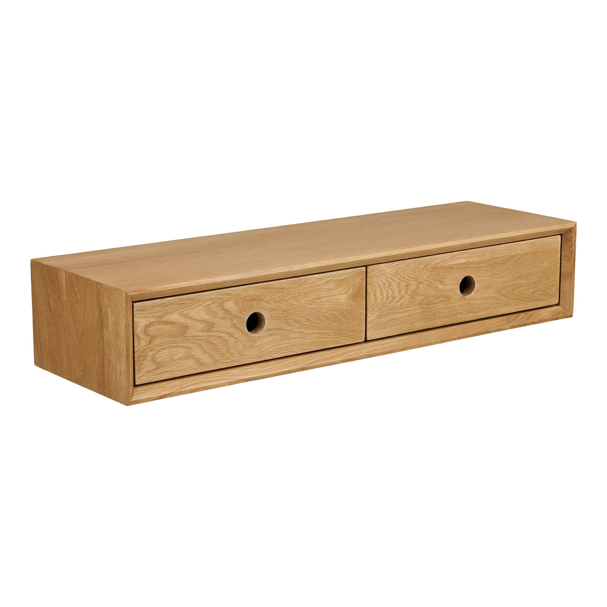 Luzern wandgemonteerde ladekast - 2 lades, gelakt eiken, 80x25x15 cm