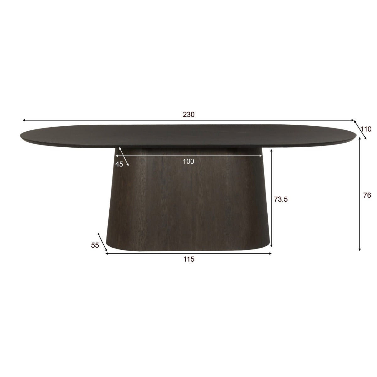 Eettafel Novero Espresso 230 cm