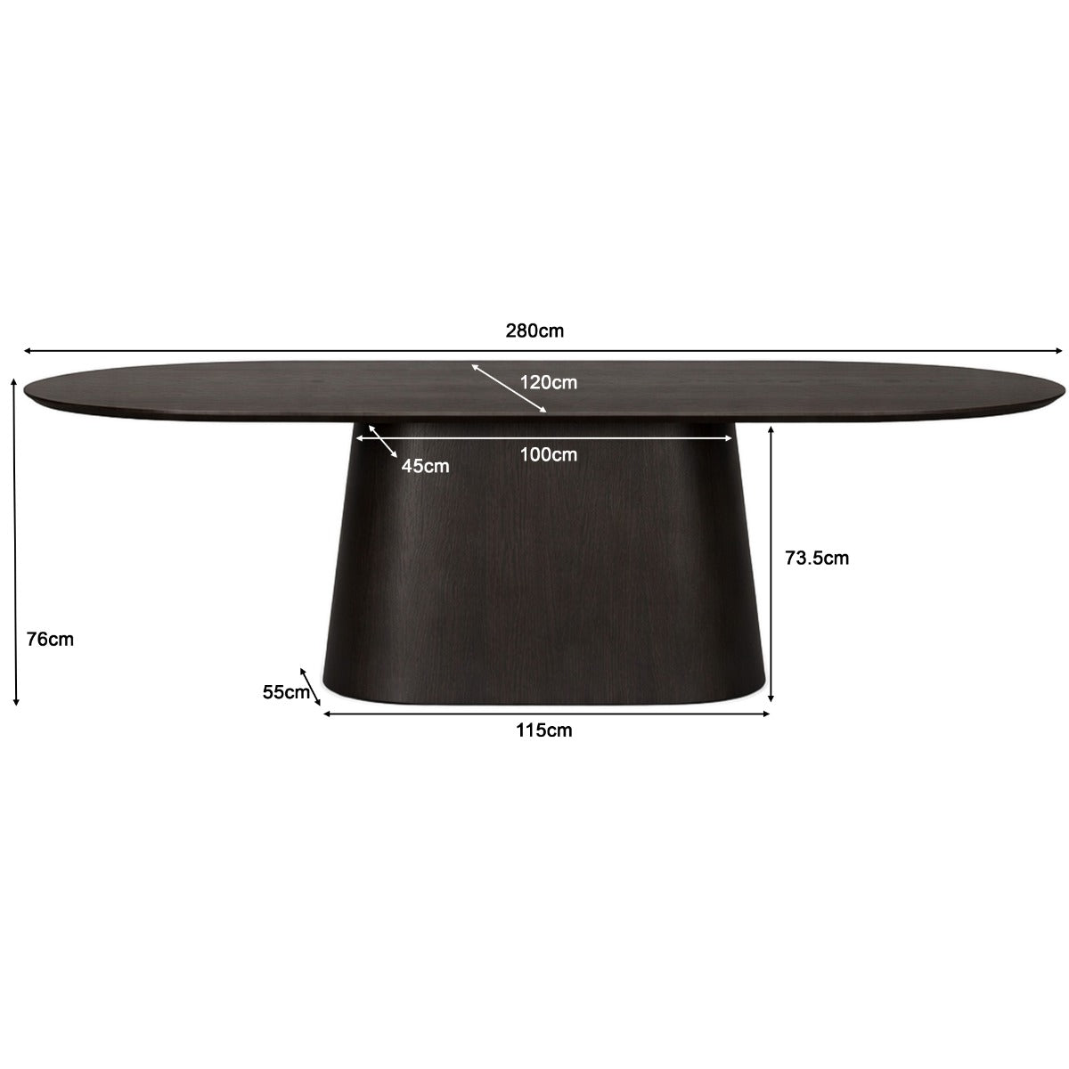 Eettafel Novero Espresso 280 cm