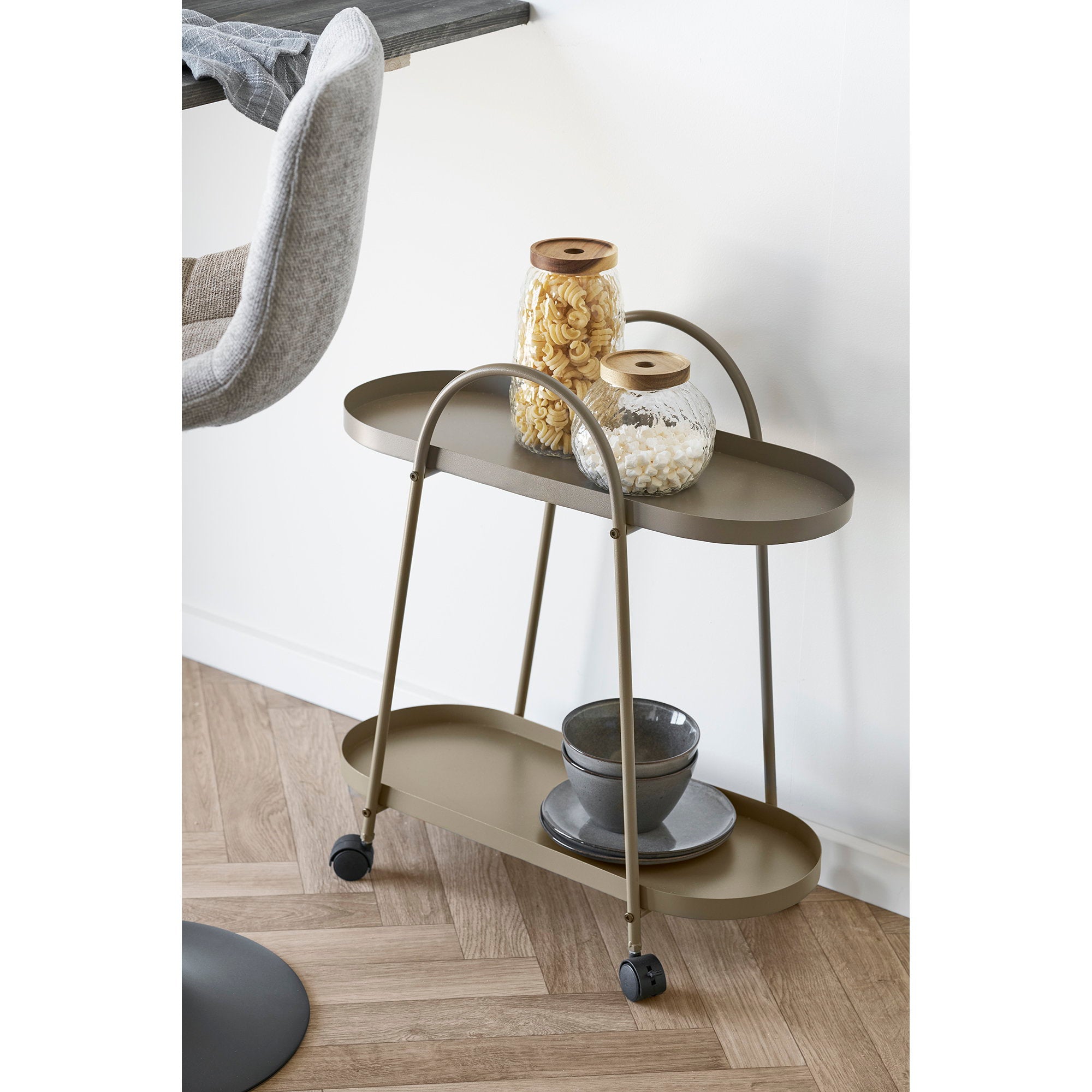 Empoli Bar Trolley - bartrolley, 2 schappen, staal, bruin 27,5x60x64 cm