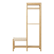 Ember kledingrek - met natuurlijke rieten bank, bamboe, naturel 36x95x165