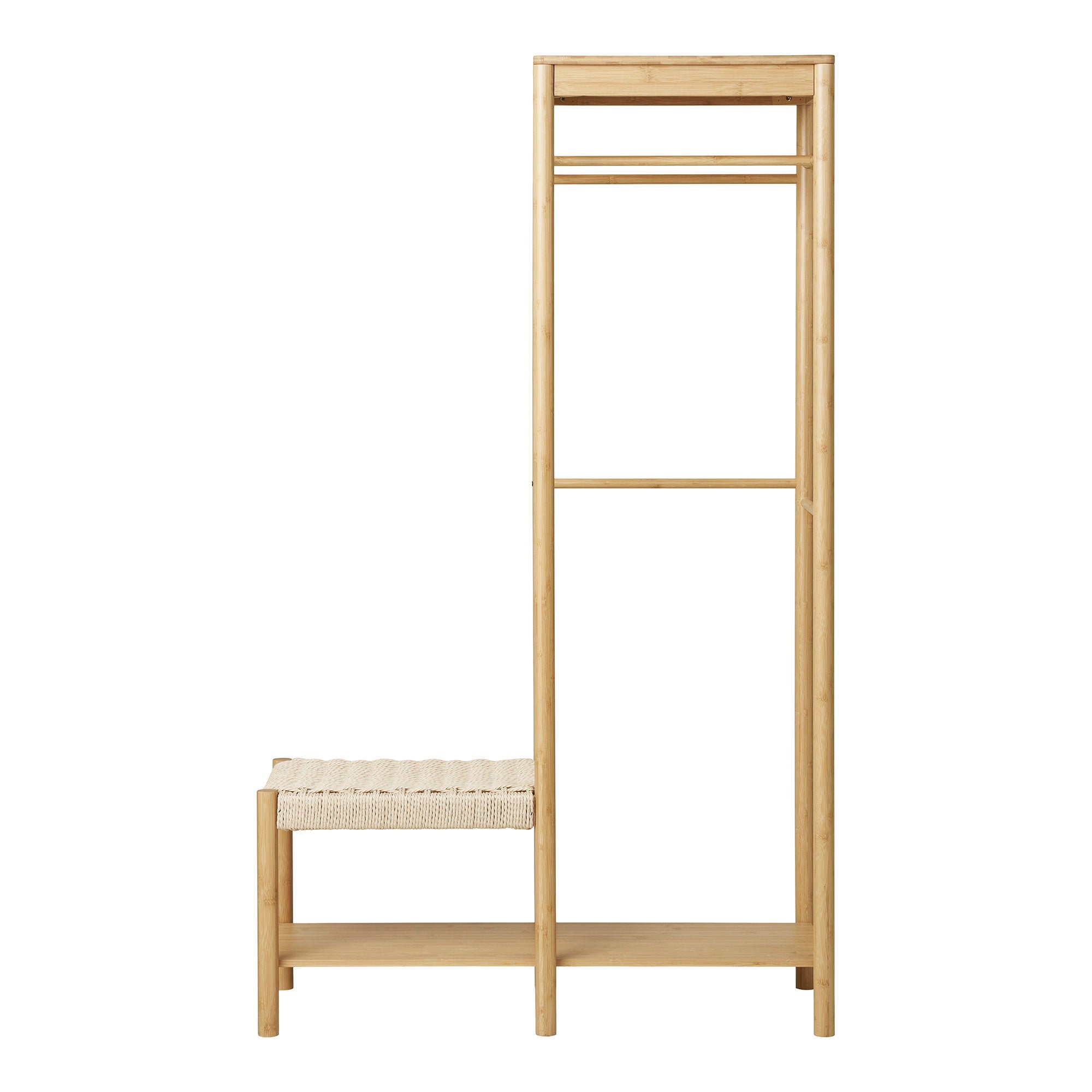 Ember kledingrek - met natuurlijke rieten bank, bamboe, naturel 36x95x165