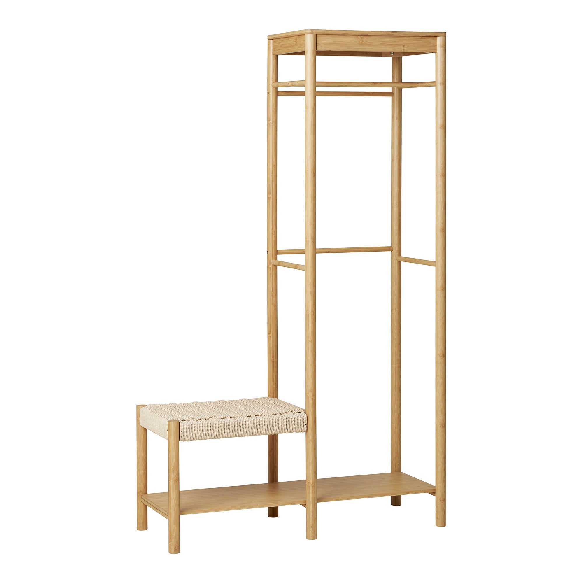 Ember kledingrek - met natuurlijke rieten bank, bamboe, naturel 36x95x165