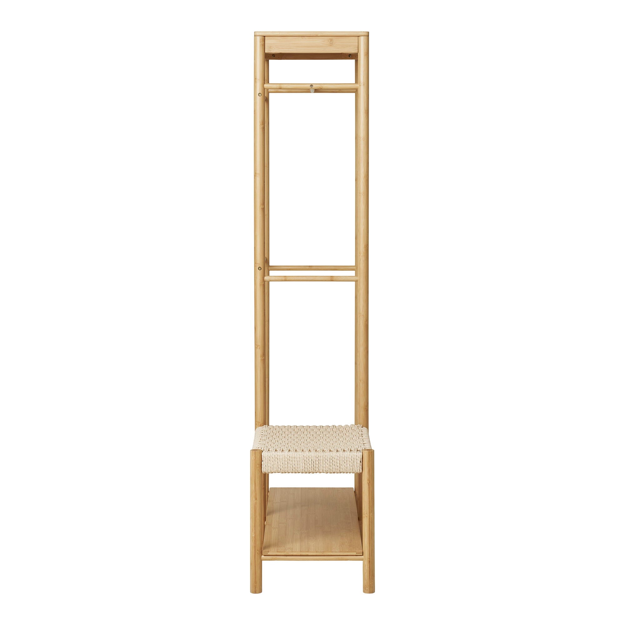 Ember kledingrek - met natuurlijke rieten bank, bamboe, naturel 36x95x165