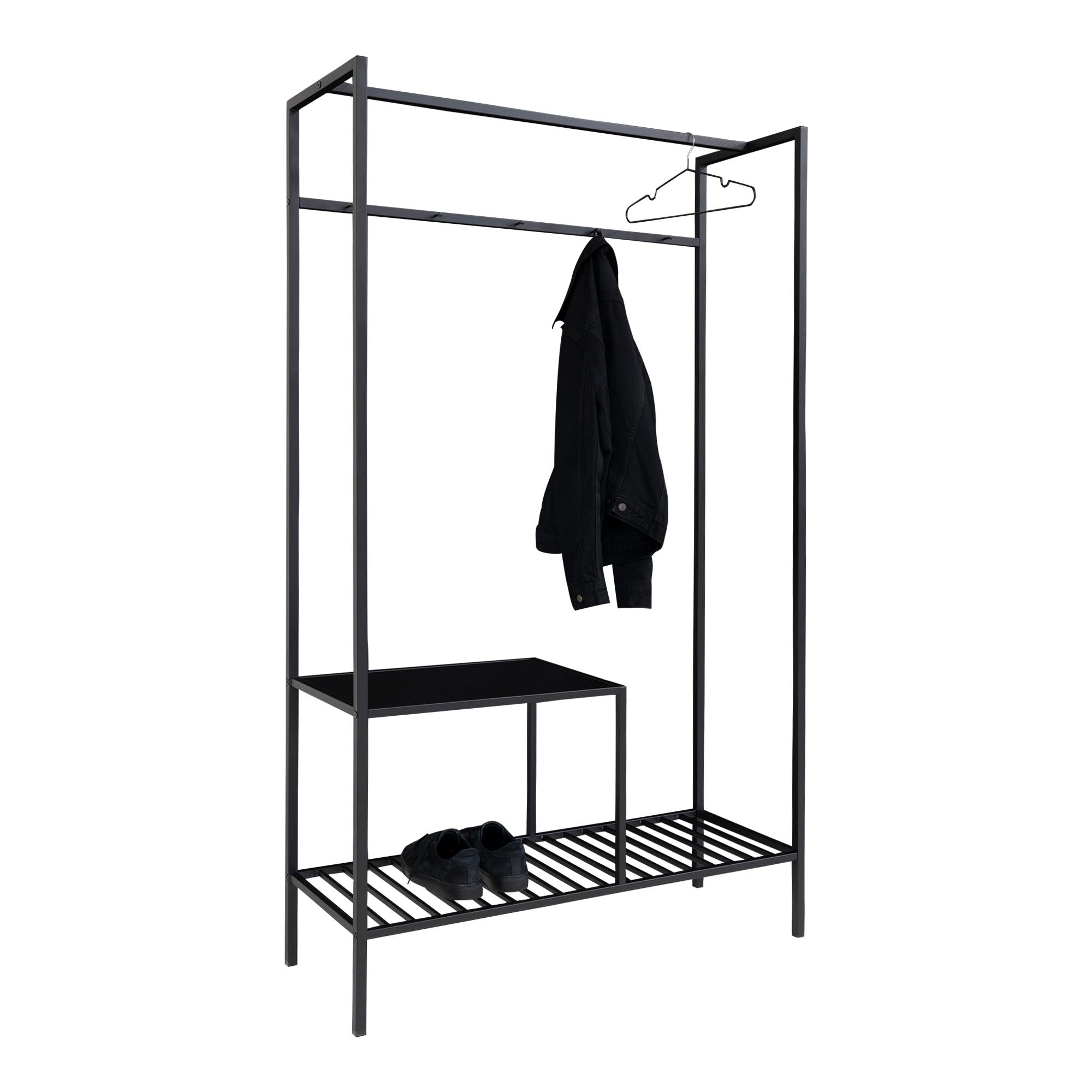 Vita Kledingkast - Kledingkast, 2 planken, zwart, zwart frame 101x38x170 cm