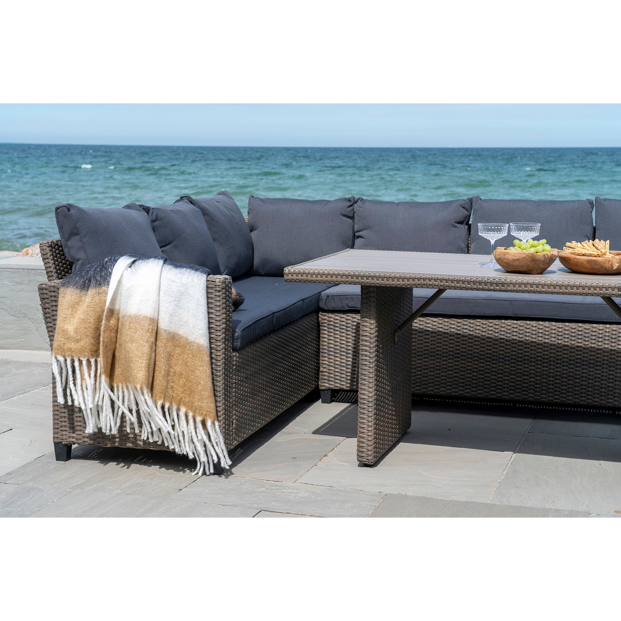 Sintra Plaid - Plaid, zwart/wit/bruin 130x170 cm