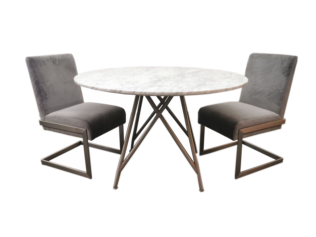 Coral ronde eettafel van marmer en geborsteld roestvrij staal