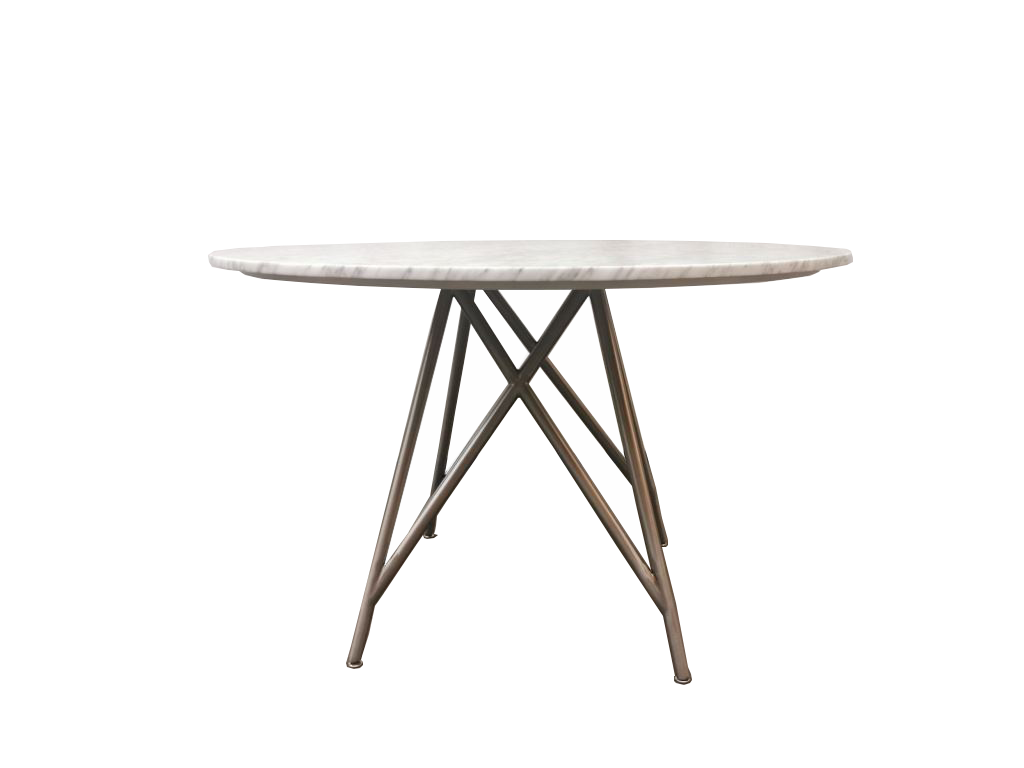 Coral ronde eettafel van marmer en geborsteld roestvrij staal