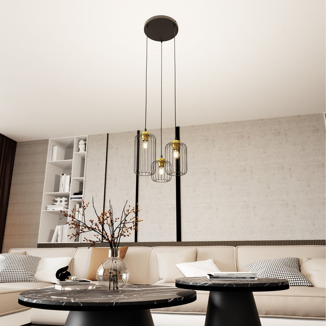 Hanglamp - VANDER 3 PREM ZWART/GOUD