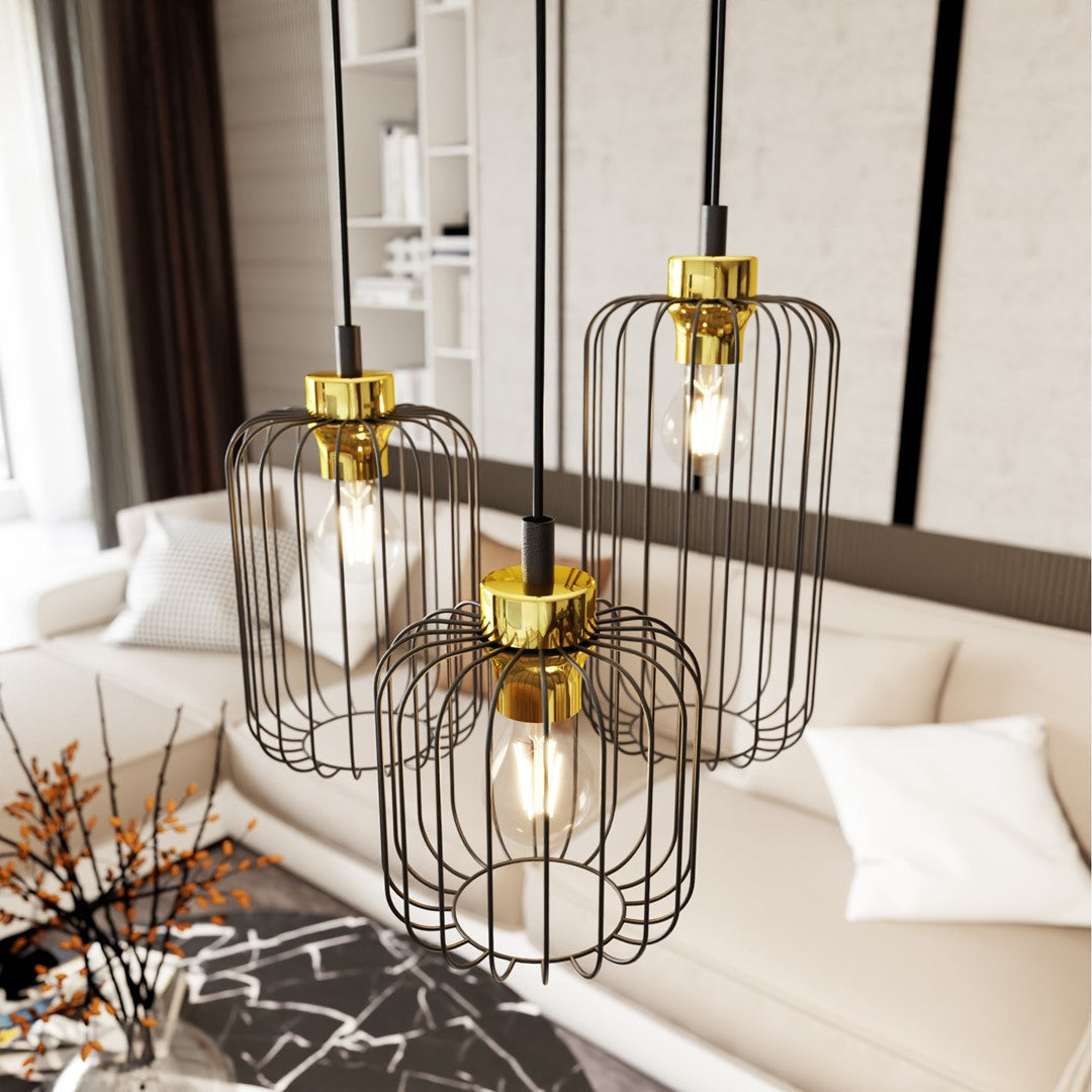 Hanglamp - VANDER 3 PREM ZWART/GOUD