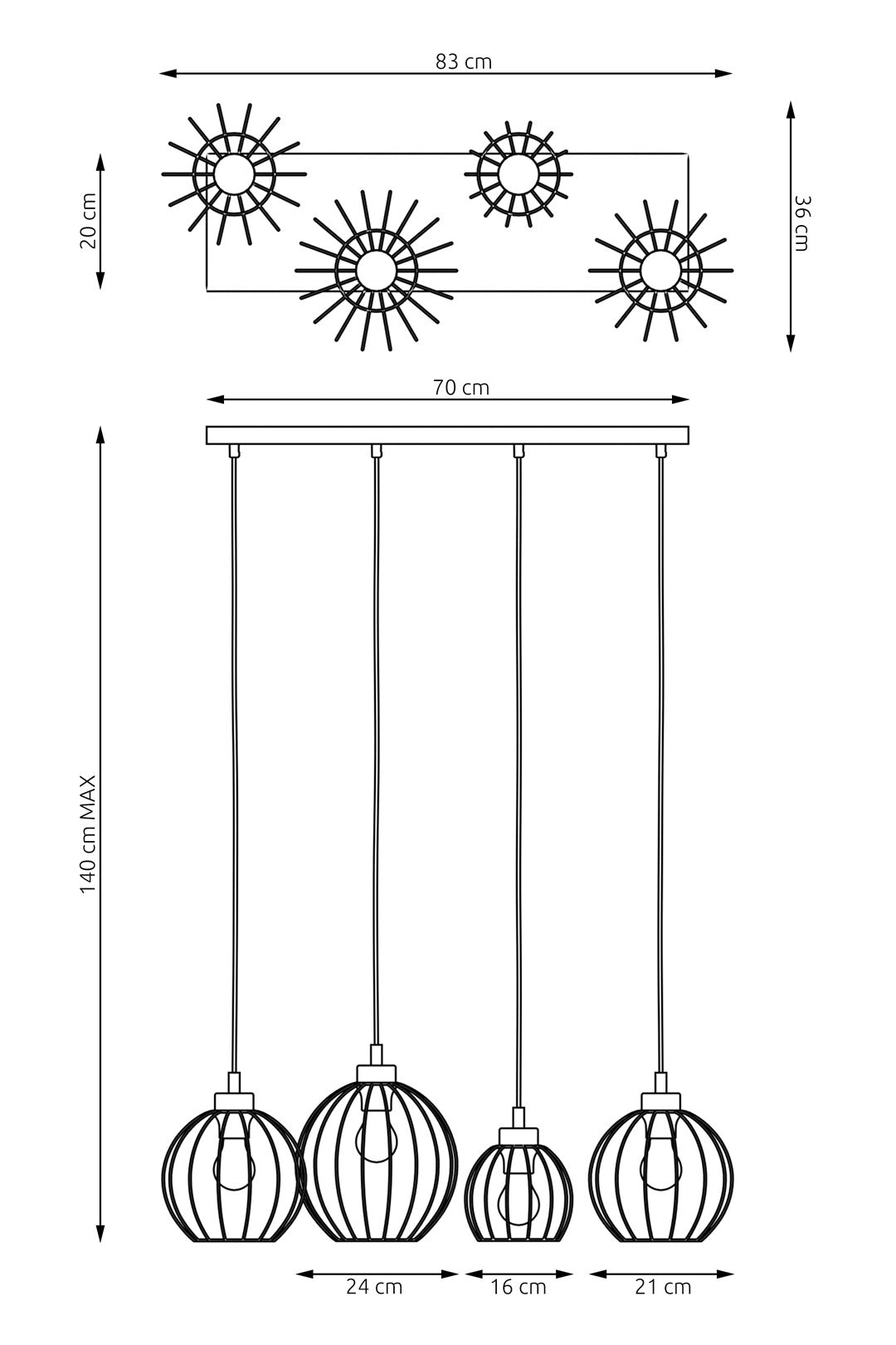Hanglamp - NANDO 4 BL GOUD