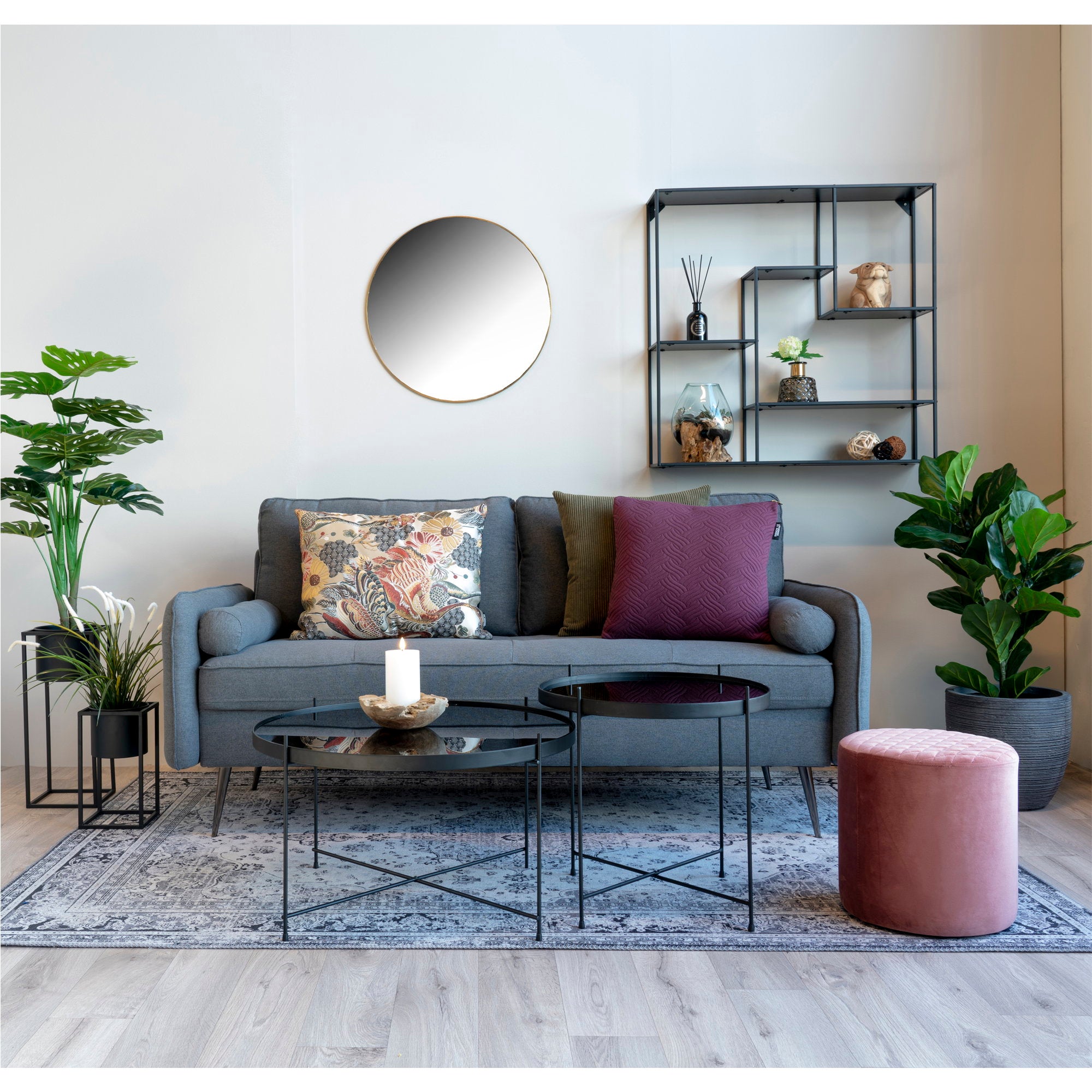 Jersey Mirror - Spiegel, staal, messinglook ø60 cm
