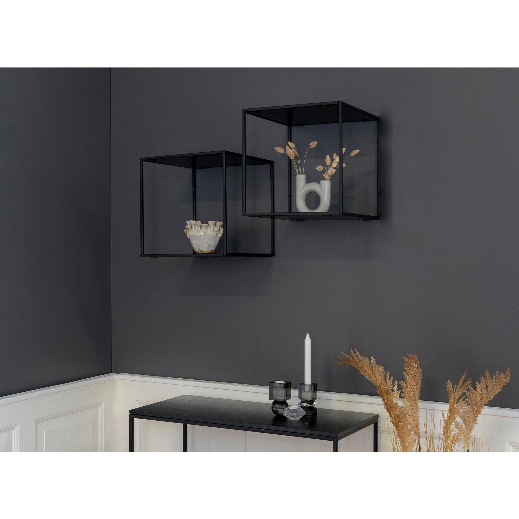 Vita Wallshelf - wandplank, zwart, zwart frame 36x36x36 cm