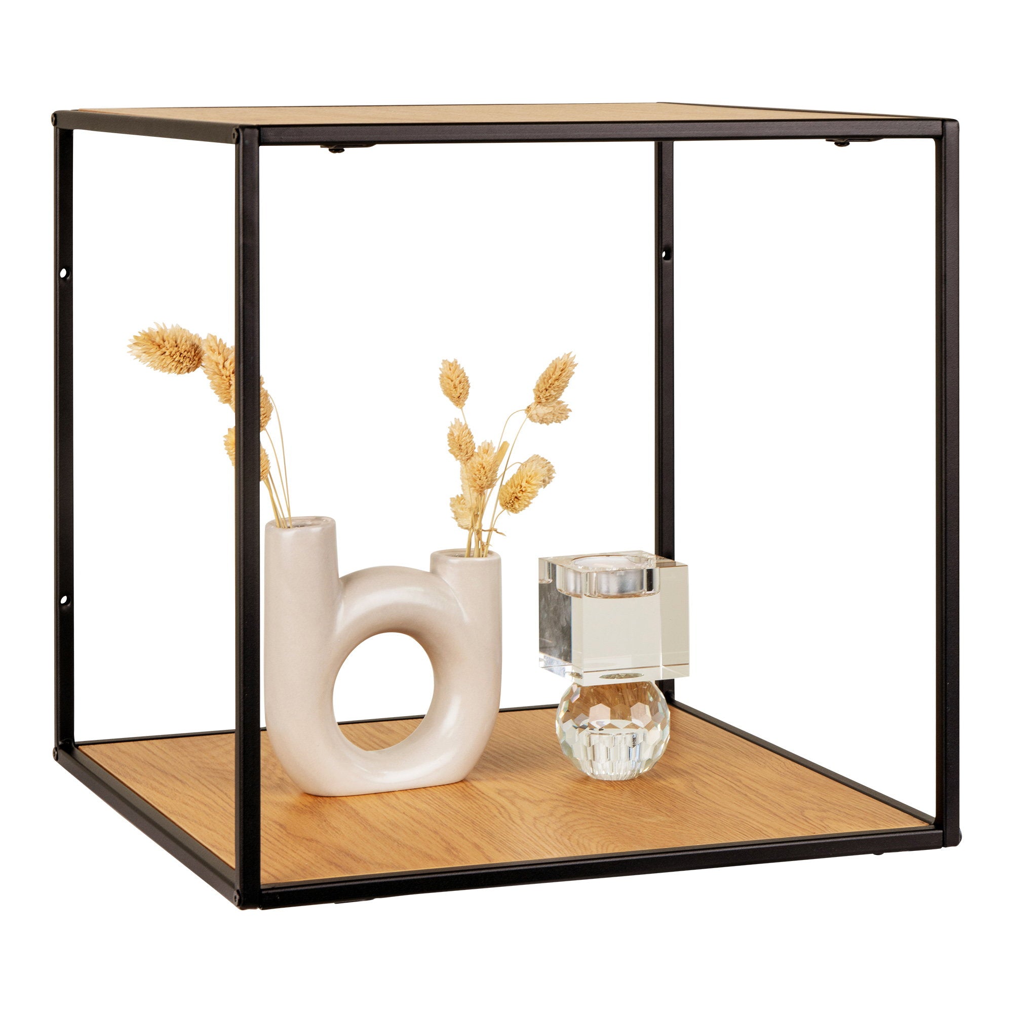 Vita Wallshelf - wandplank, eikenlook, zwart frame 36x36x36 cm