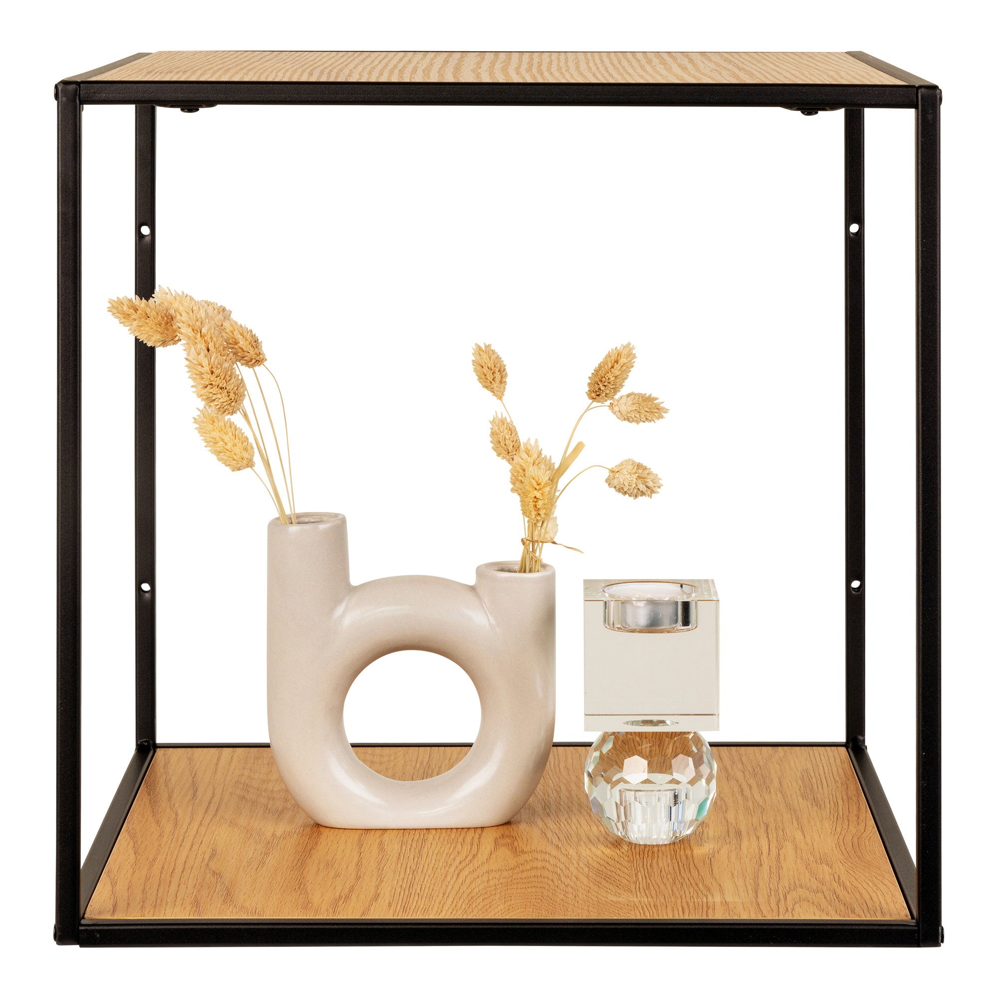 Vita Wallshelf - wandplank, eikenlook, zwart frame 36x36x36 cm